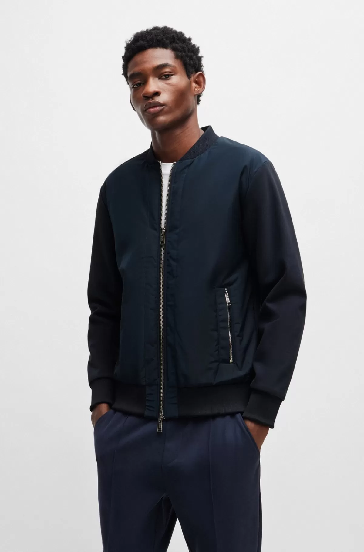 HUGO BOSS Porsche X BOSS-bomber-sweatshirt I Bomuld Med Stræk Og Blandede Materialer Mørkeblå Flash Sale
