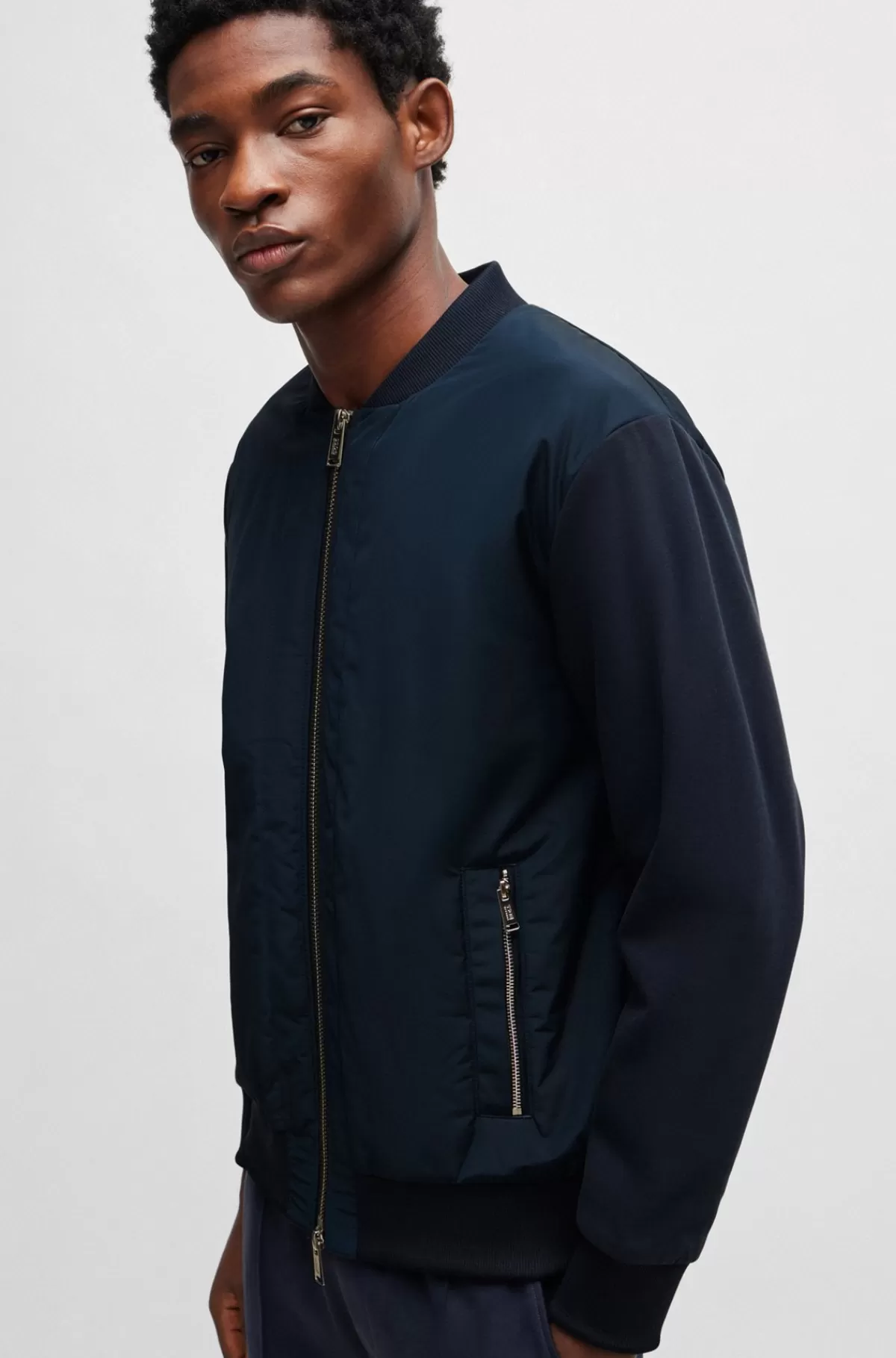 HUGO BOSS Porsche X BOSS-bomber-sweatshirt I Bomuld Med Stræk Og Blandede Materialer Mørkeblå Flash Sale