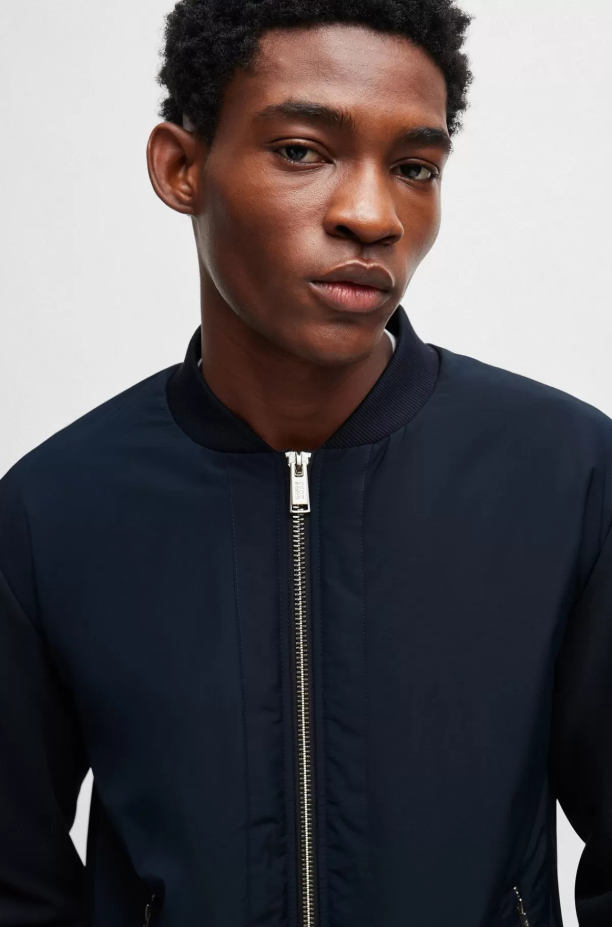 HUGO BOSS Porsche X BOSS-bomber-sweatshirt I Bomuld Med Stræk Og Blandede Materialer Mørkeblå Flash Sale