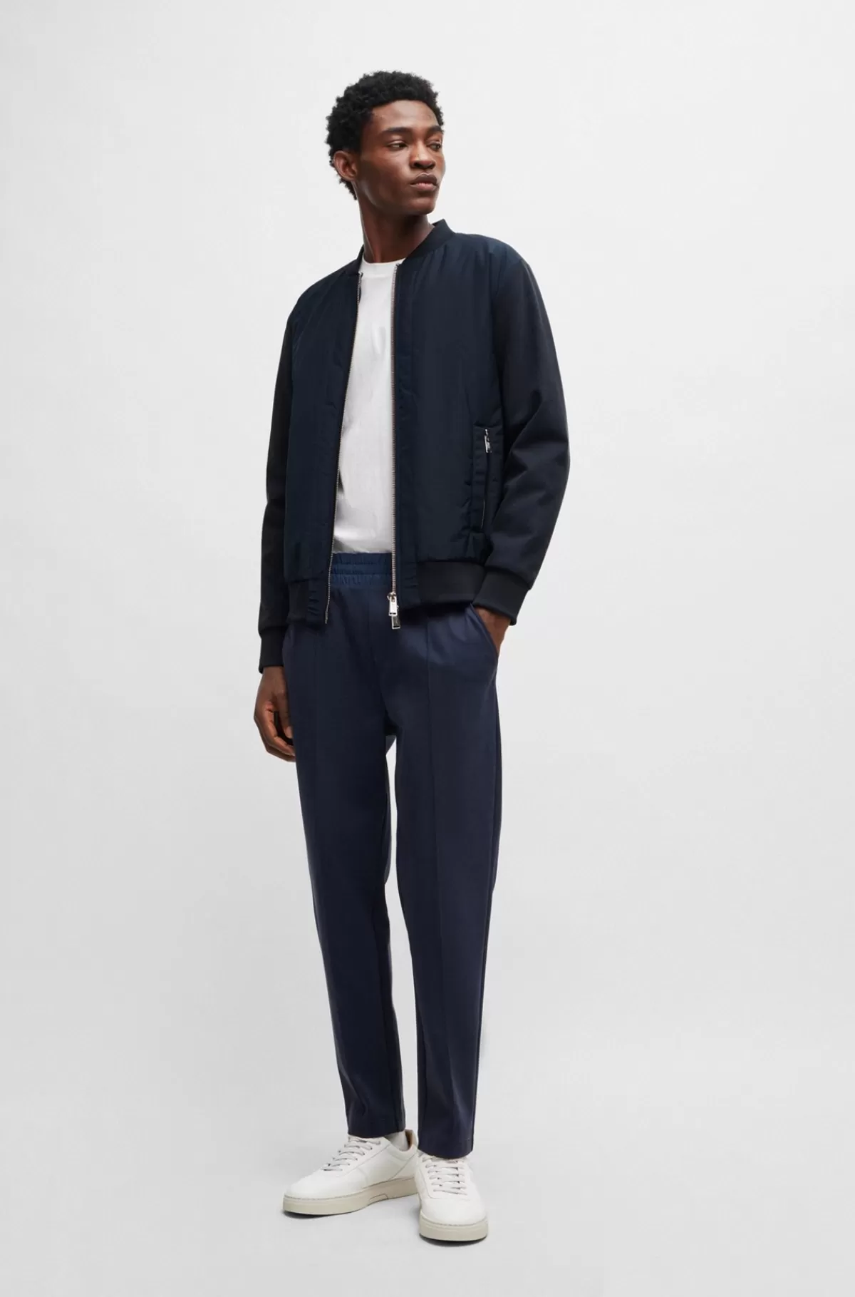HUGO BOSS Porsche X BOSS-bomber-sweatshirt I Bomuld Med Stræk Og Blandede Materialer Mørkeblå Flash Sale