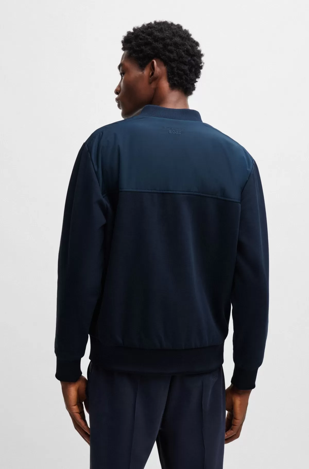 HUGO BOSS Porsche X BOSS-bomber-sweatshirt I Bomuld Med Stræk Og Blandede Materialer Mørkeblå Flash Sale