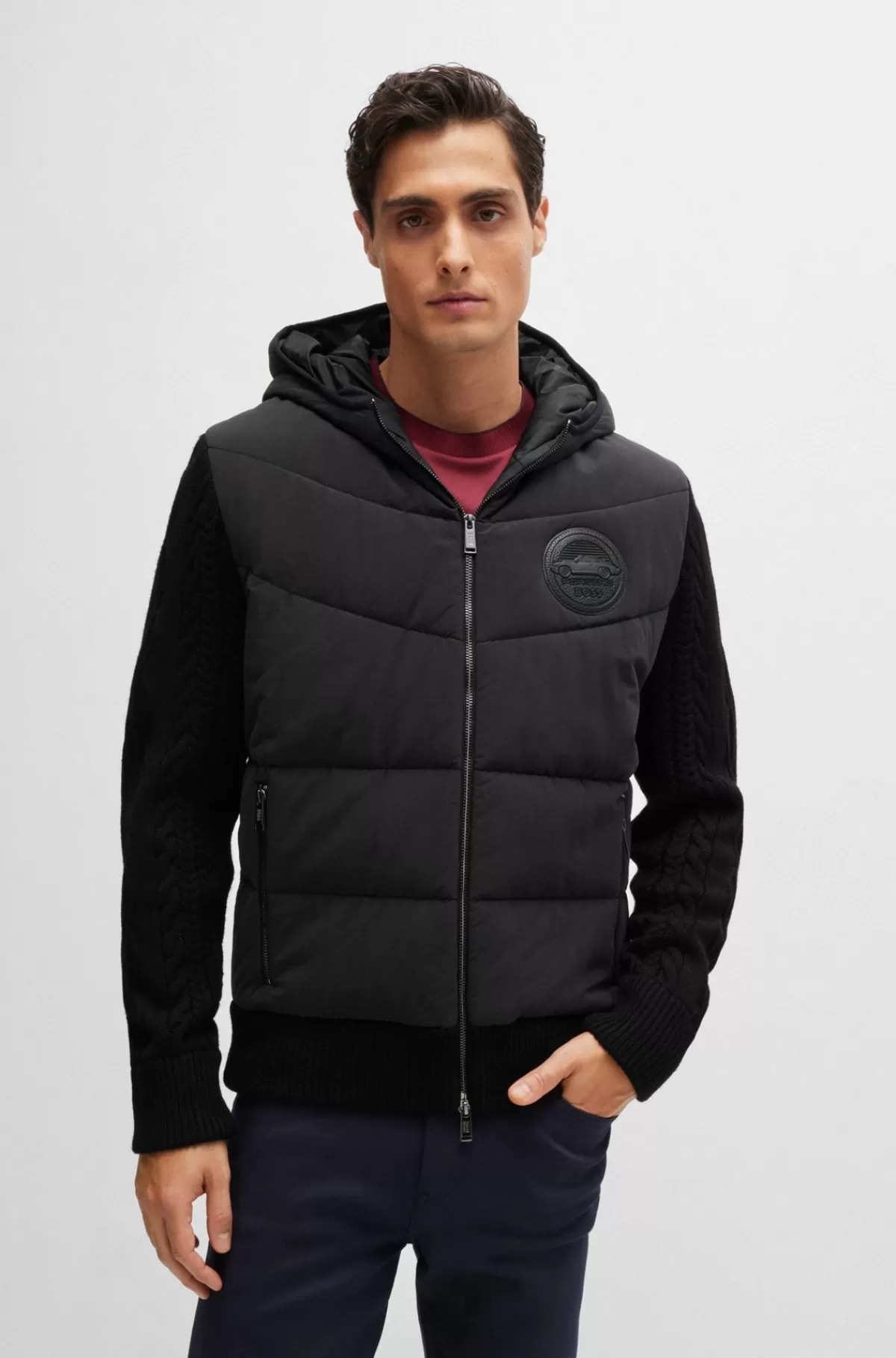 HUGO BOSS Porsche X BOSS-jakke I Blandede Materialer Med Hætte Og Særlig Branding Sort Hot