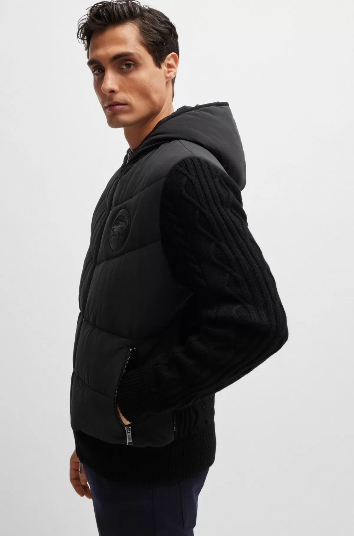 HUGO BOSS Porsche X BOSS-jakke I Blandede Materialer Med Hætte Og Særlig Branding Sort Hot