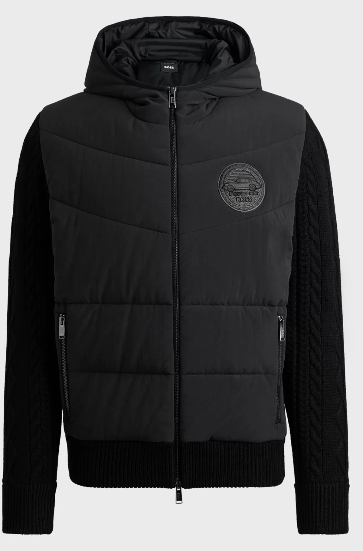 HUGO BOSS Porsche X BOSS-jakke I Blandede Materialer Med Hætte Og Særlig Branding Sort Hot