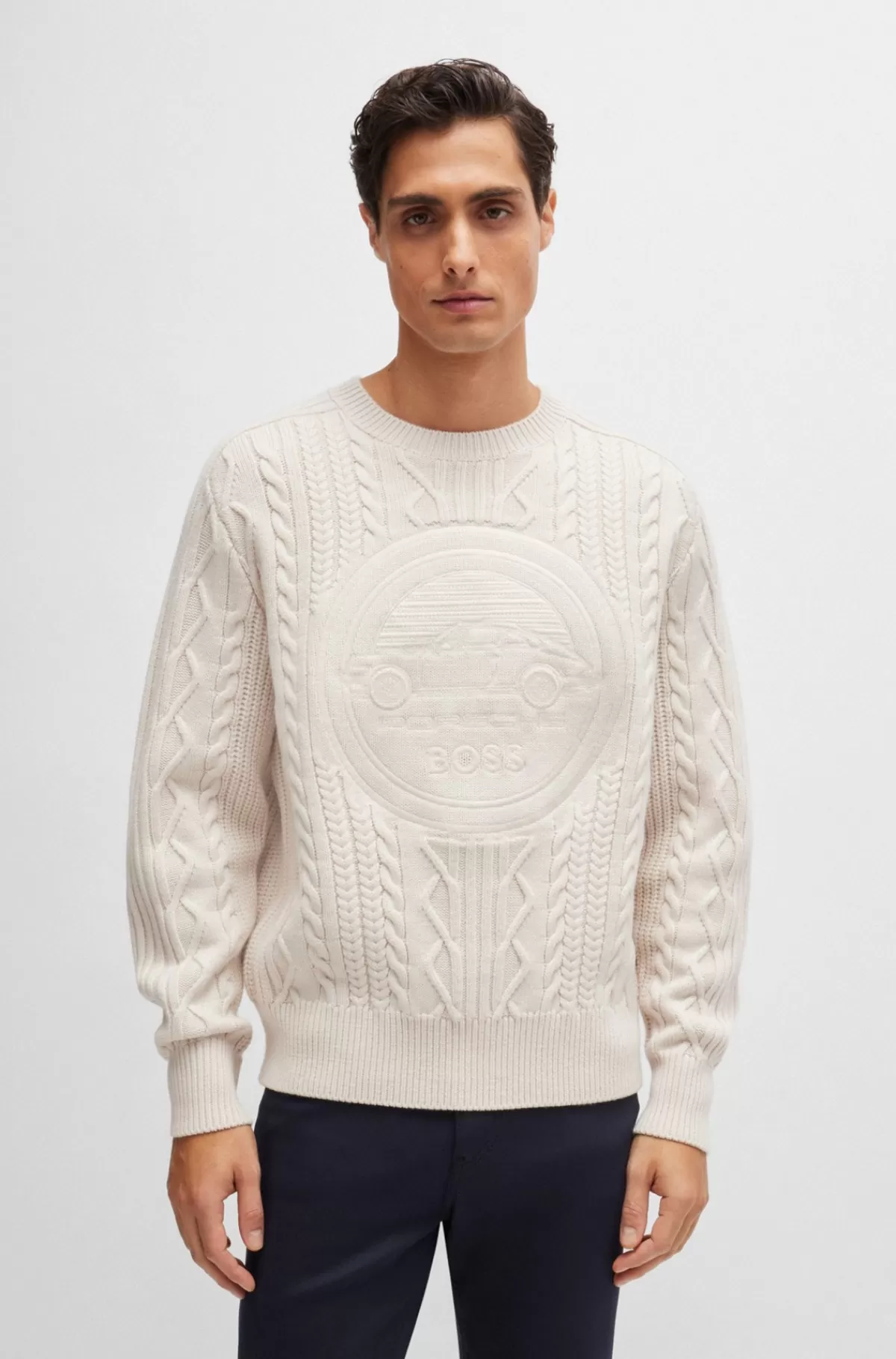 HUGO BOSS Porsche X BOSS-sweater I Ny Uld Med Særlig Branding Naturlig Clearance