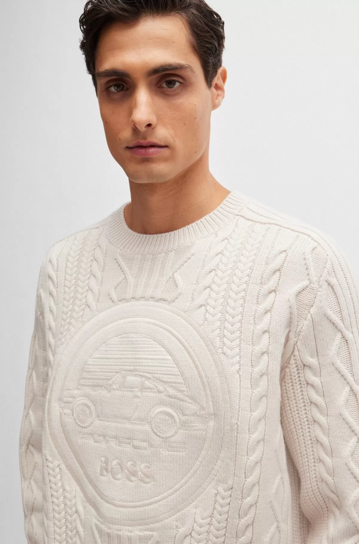 HUGO BOSS Porsche X BOSS-sweater I Ny Uld Med Særlig Branding Naturlig Clearance