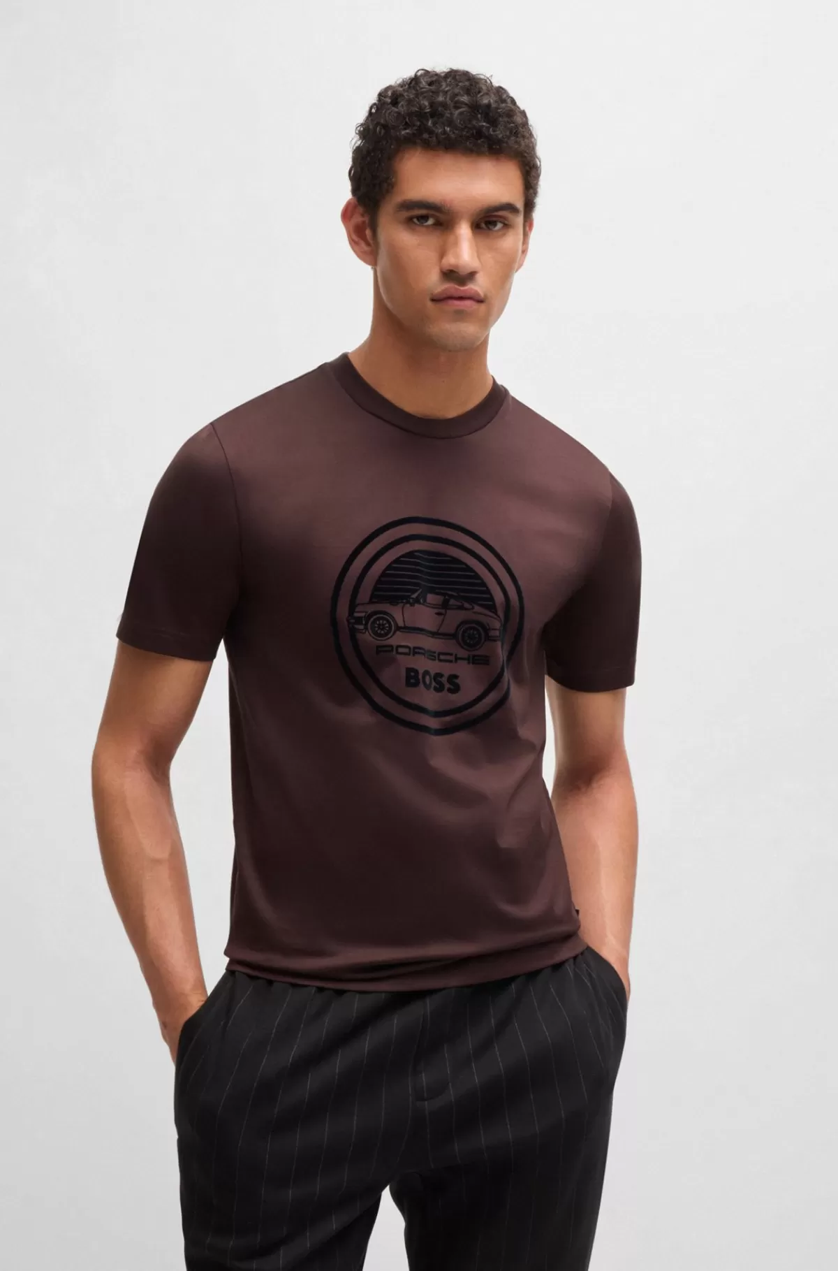 HUGO BOSS Porsche X BOSS-T-shirt I Merceriseret Bomuld Med Særlig Branding Mørkerød Fashion