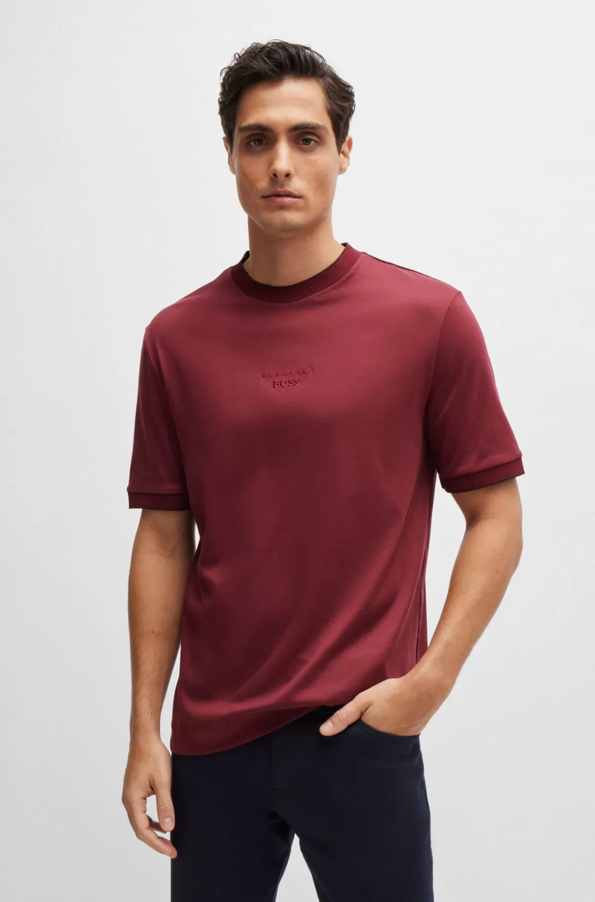 HUGO BOSS Porsche X BOSS-T-shirt I Merceriseret Bomuld Med Særlig Branding Mørkerød Store