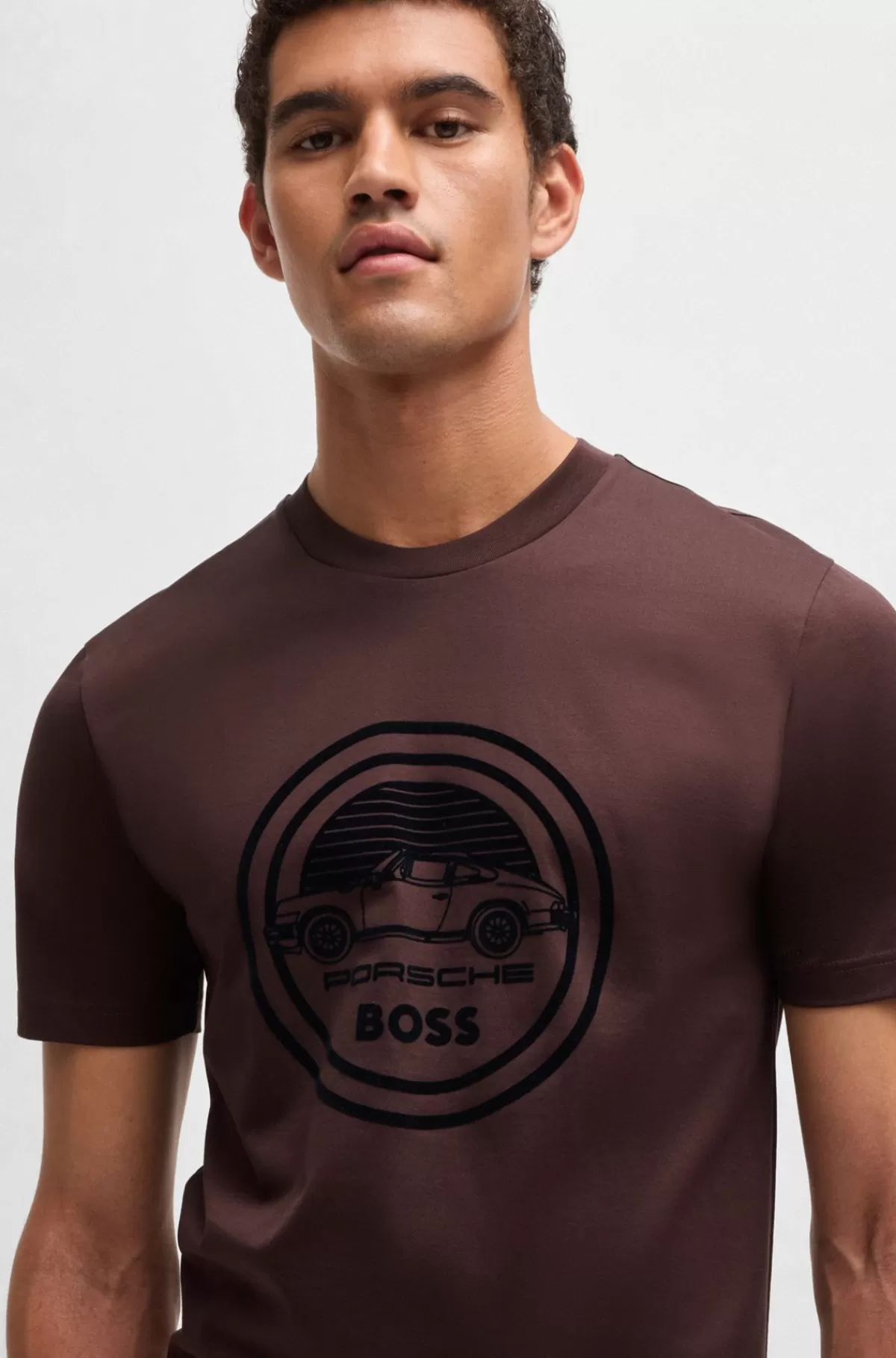 HUGO BOSS Porsche X BOSS-T-shirt I Merceriseret Bomuld Med Særlig Branding Mørkerød Fashion