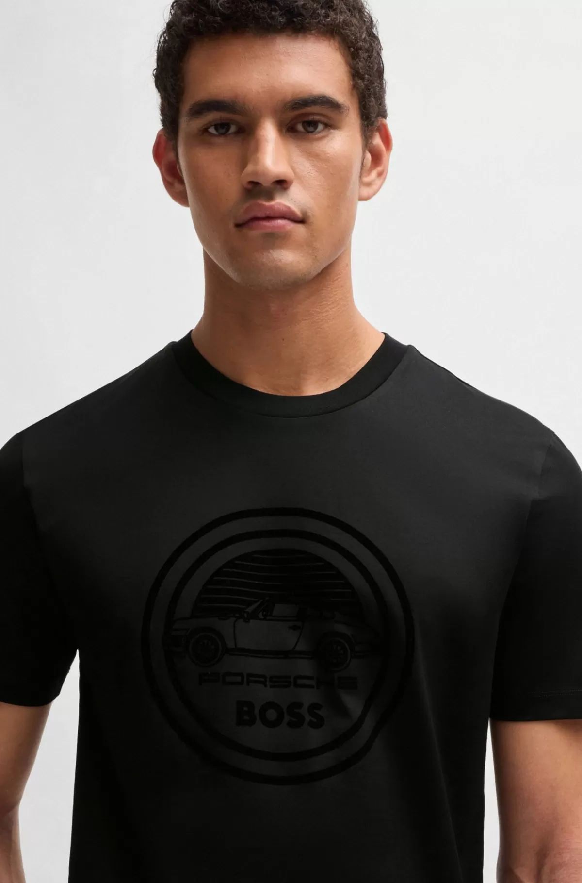 HUGO BOSS Porsche X BOSS-T-shirt I Merceriseret Bomuld Med Særlig Branding Sort Store