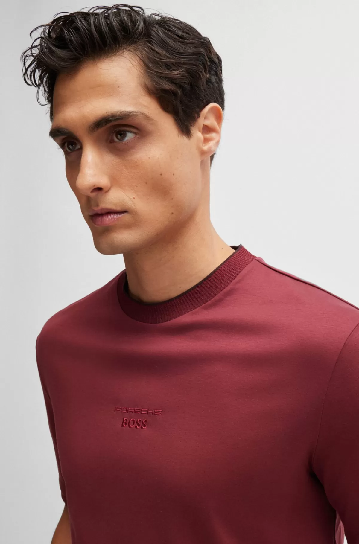 HUGO BOSS Porsche X BOSS-T-shirt I Merceriseret Bomuld Med Særlig Branding Mørkerød Store