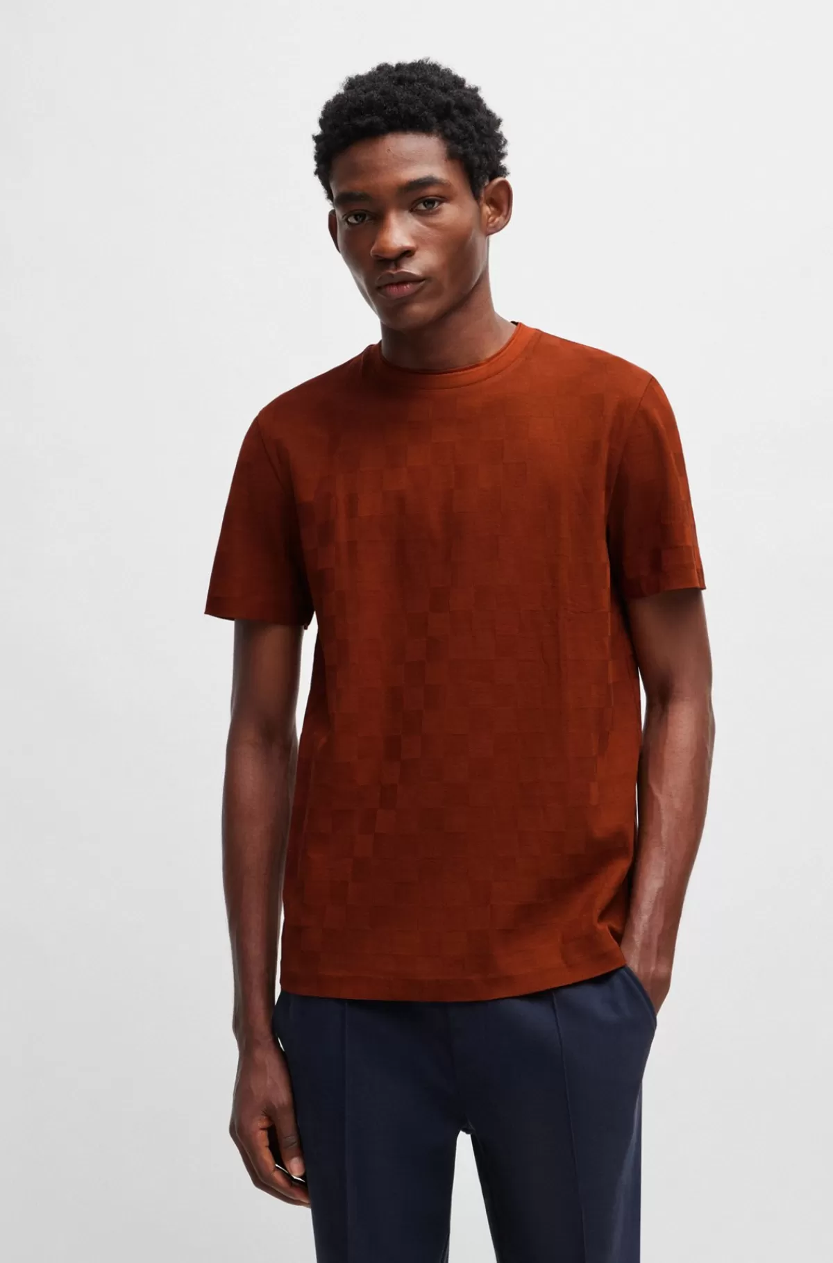HUGO BOSS Porsche X BOSS-T-shirt I Merceriseret Bomuld Med Ternet Jacquard Rød Best Sale