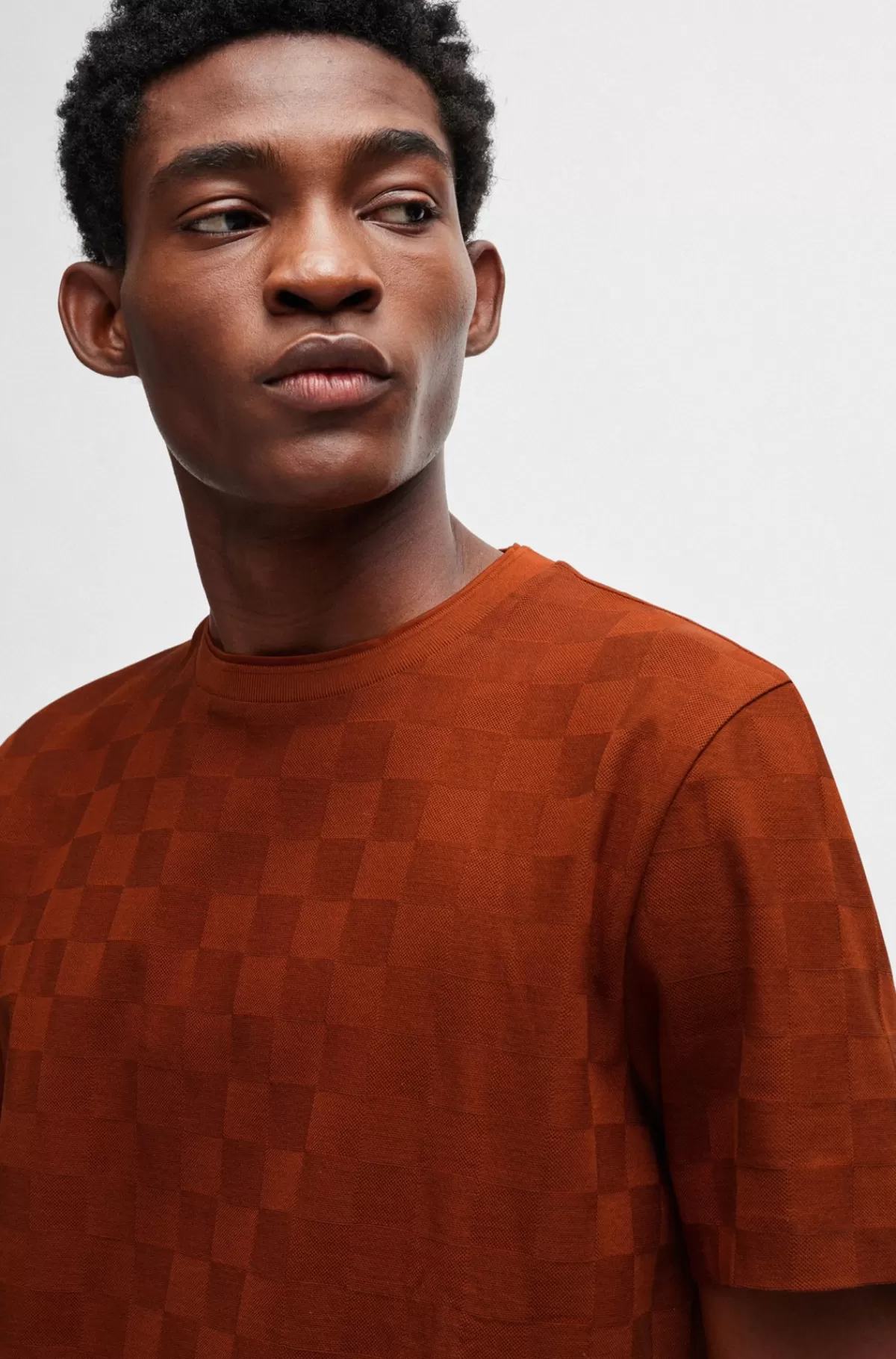 HUGO BOSS Porsche X BOSS-T-shirt I Merceriseret Bomuld Med Ternet Jacquard Rød Best Sale
