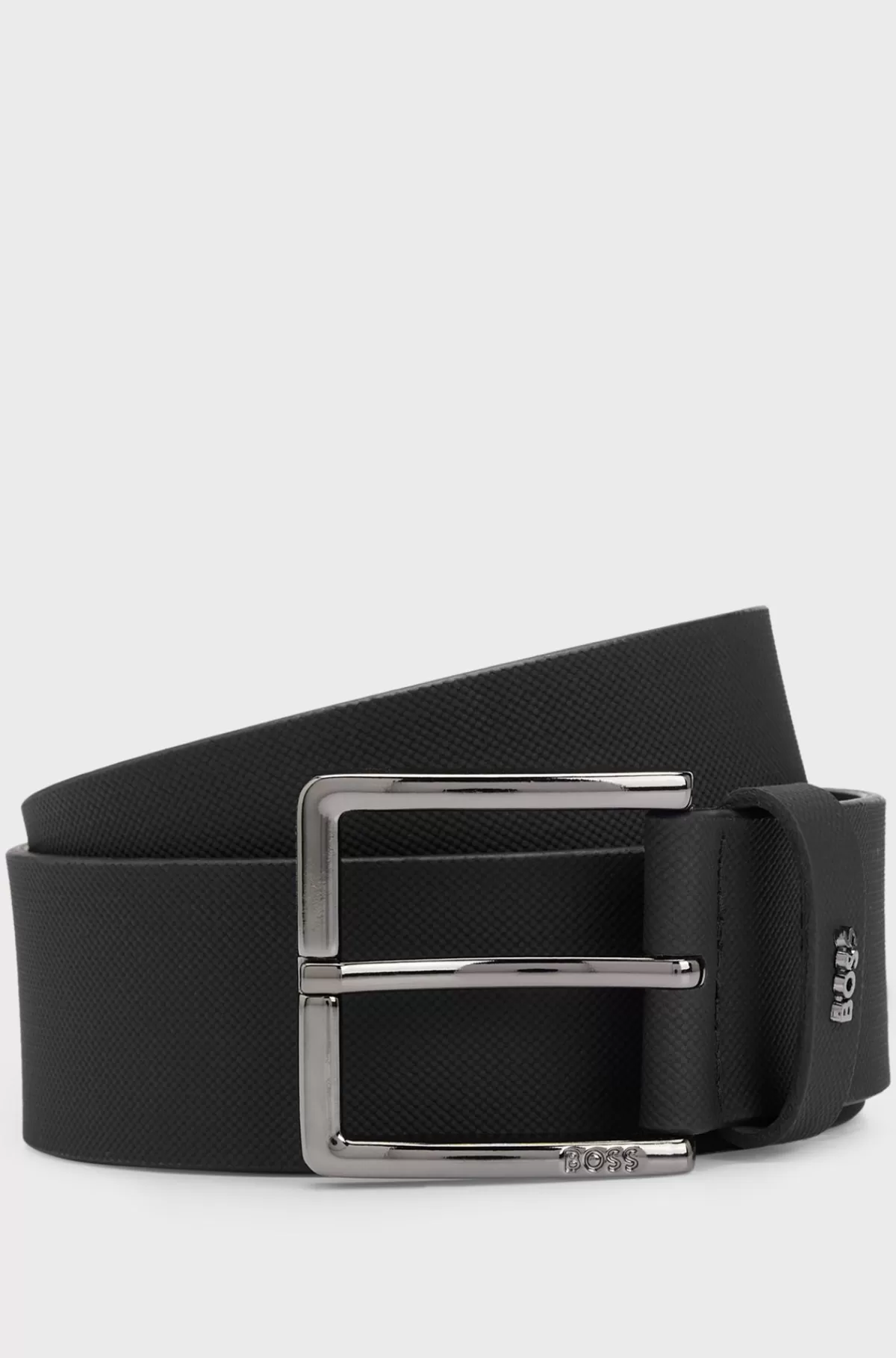 HUGO BOSS Præget Læderbælte Med Spænde Samt Logostrop Sort Clearance