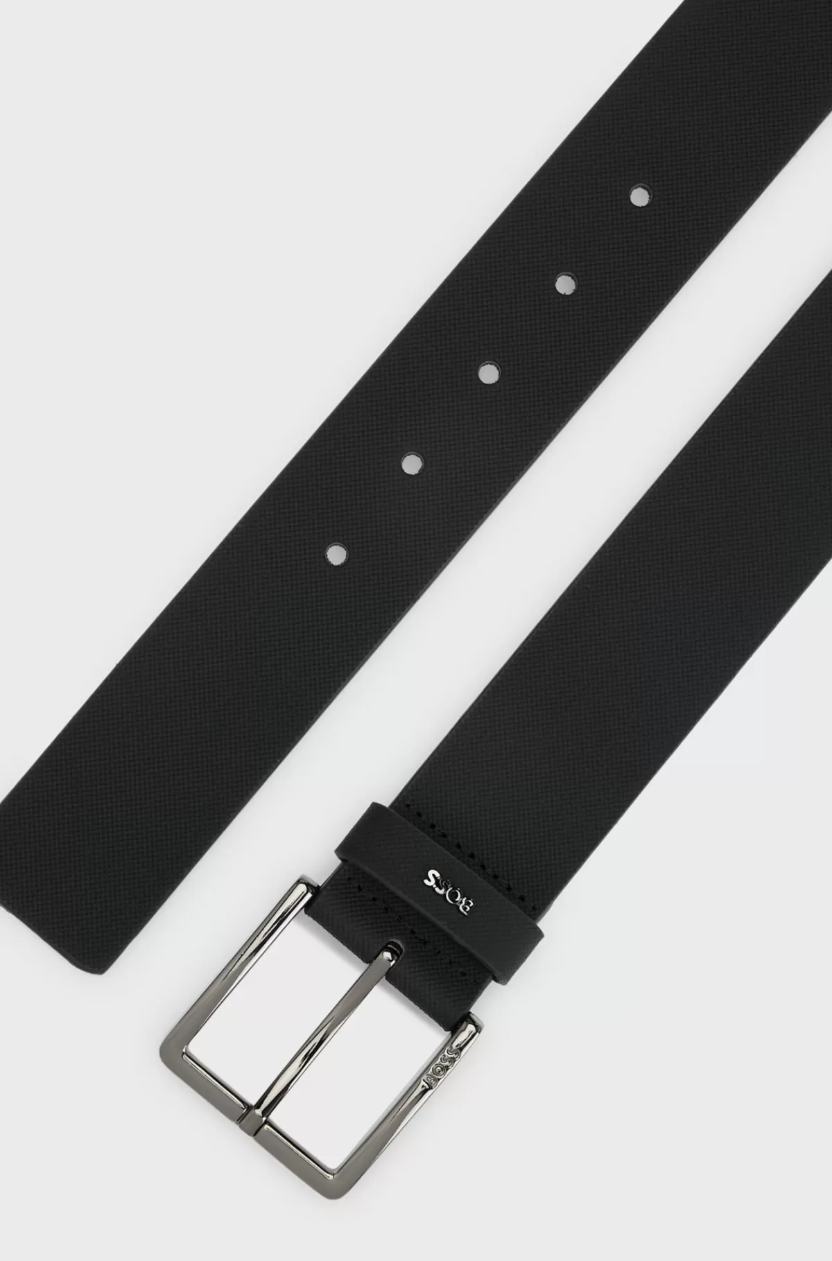 HUGO BOSS Præget Læderbælte Med Spænde Samt Logostrop Sort Clearance