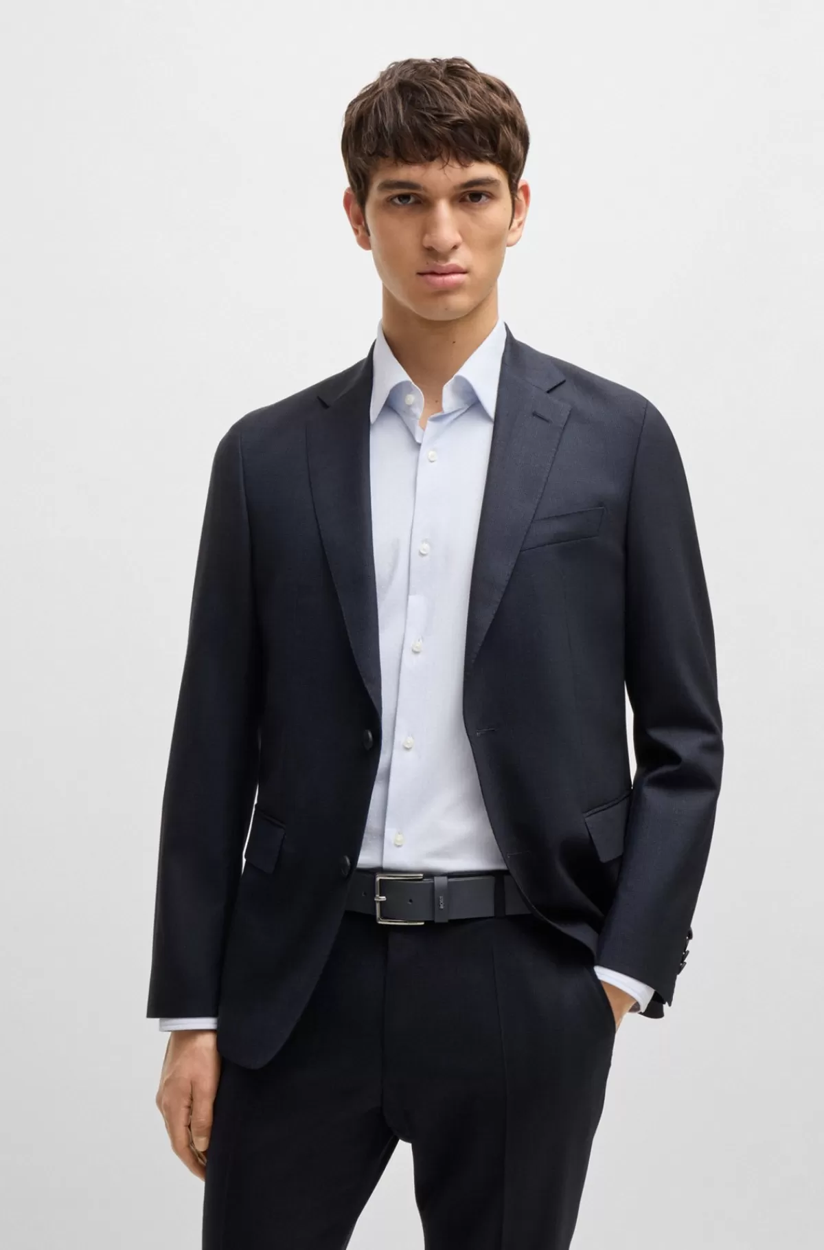 HUGO BOSS Præget Læderbælte Med Spænde Samt Logostrop Mørkeblå Sale