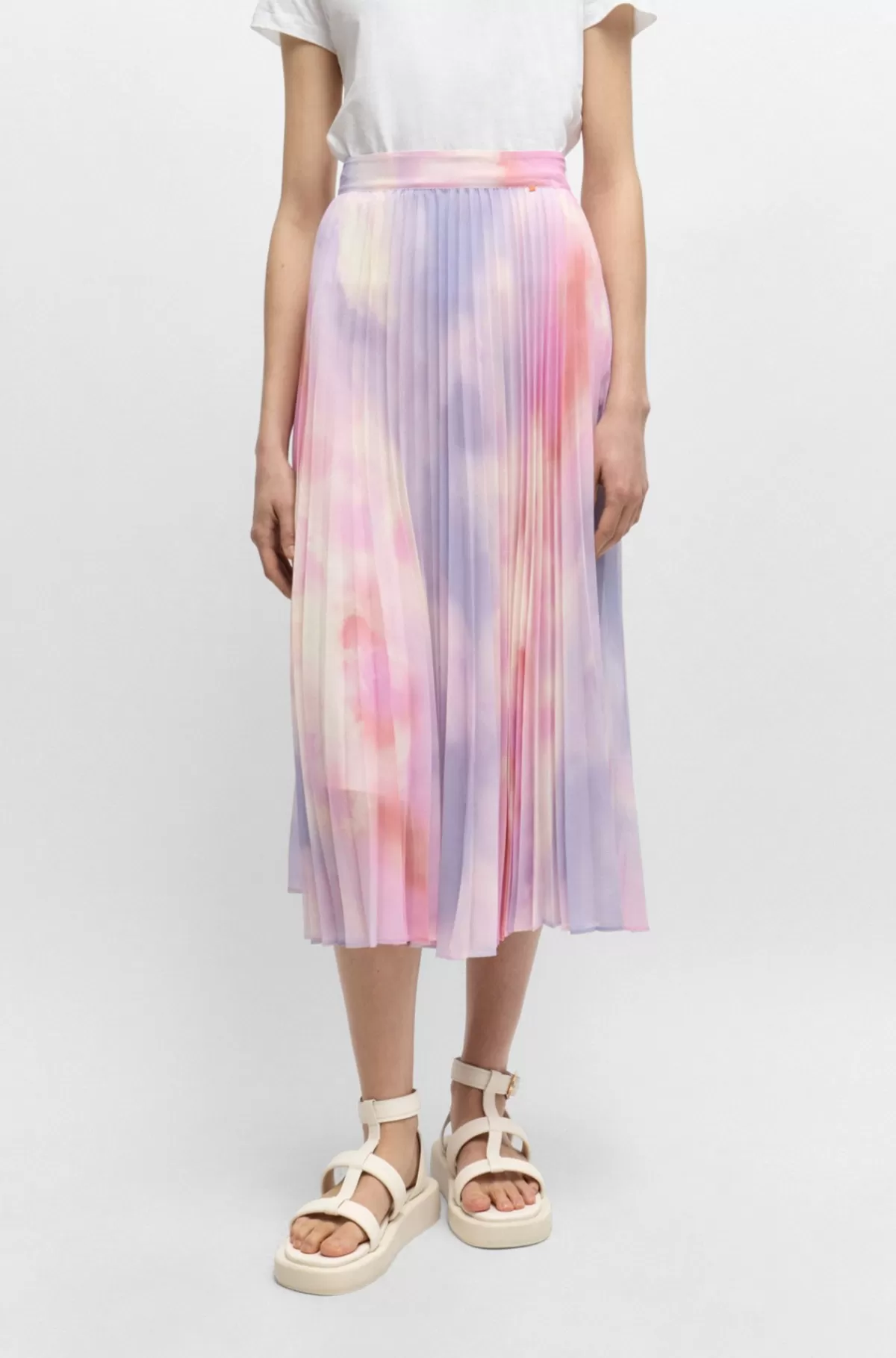 HUGO BOSS Printet Plissé-nederdel I Crepe Georgette Lilla mønstret Cheap