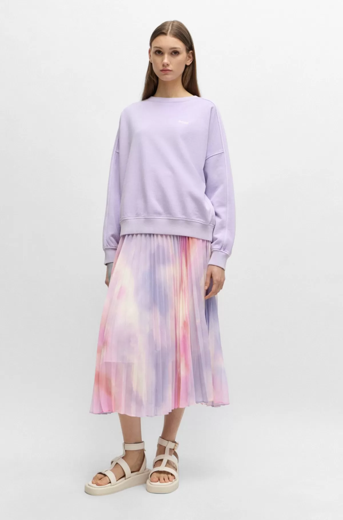 HUGO BOSS Printet Plissé-nederdel I Crepe Georgette Lilla mønstret Cheap