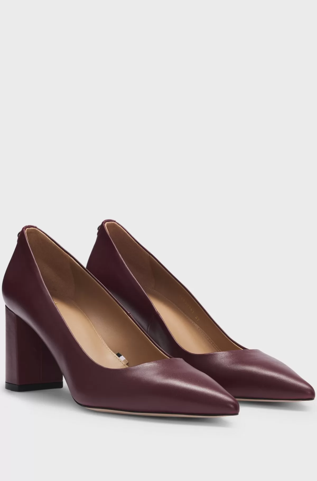 HUGO BOSS Pumps I Læder Med Spids Tå Og En 7 Cm Blokhæl Mørkerød Fashion