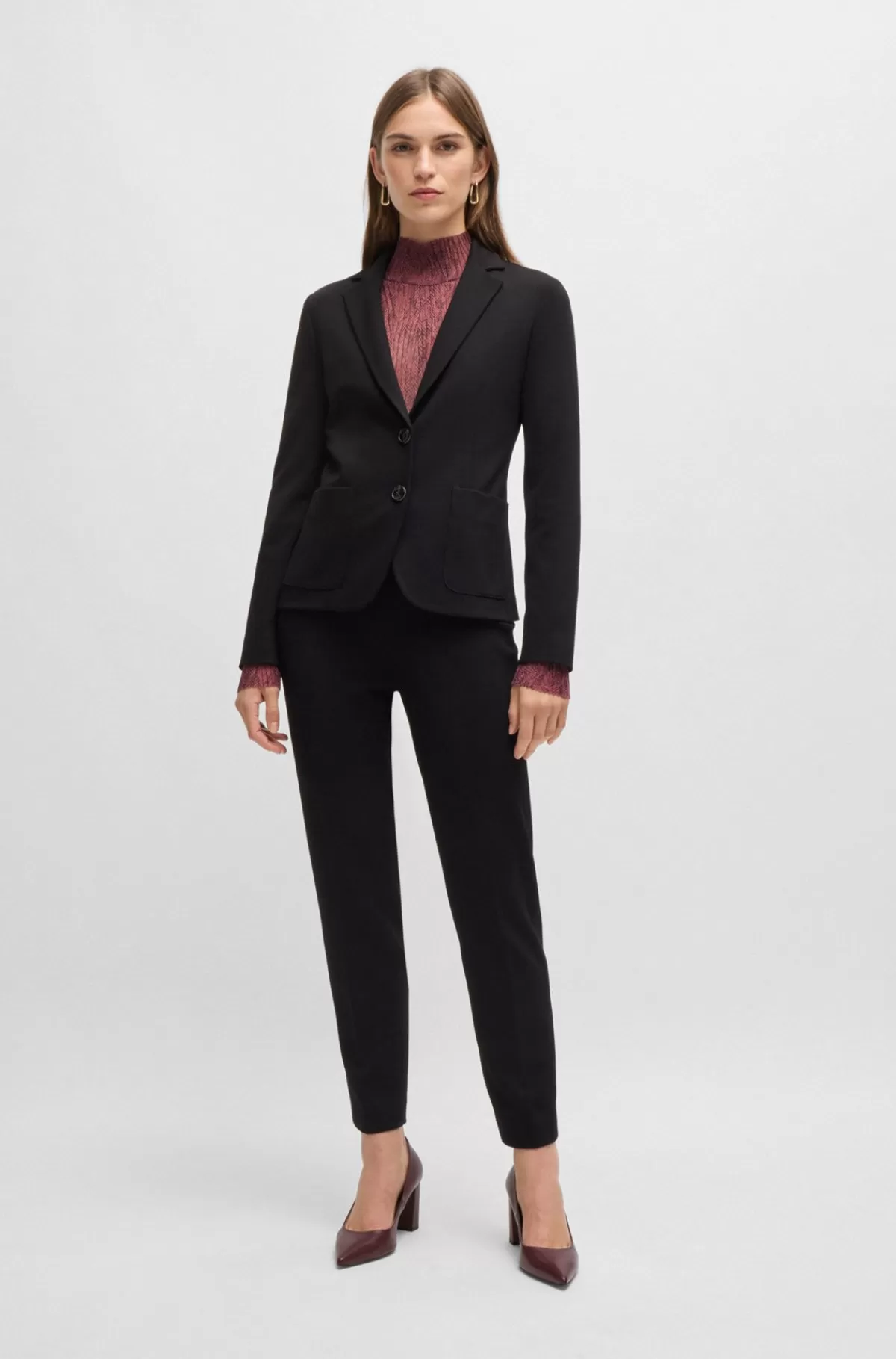 HUGO BOSS Pumps I Læder Med Spids Tå Og En 7 Cm Blokhæl Mørkerød Fashion
