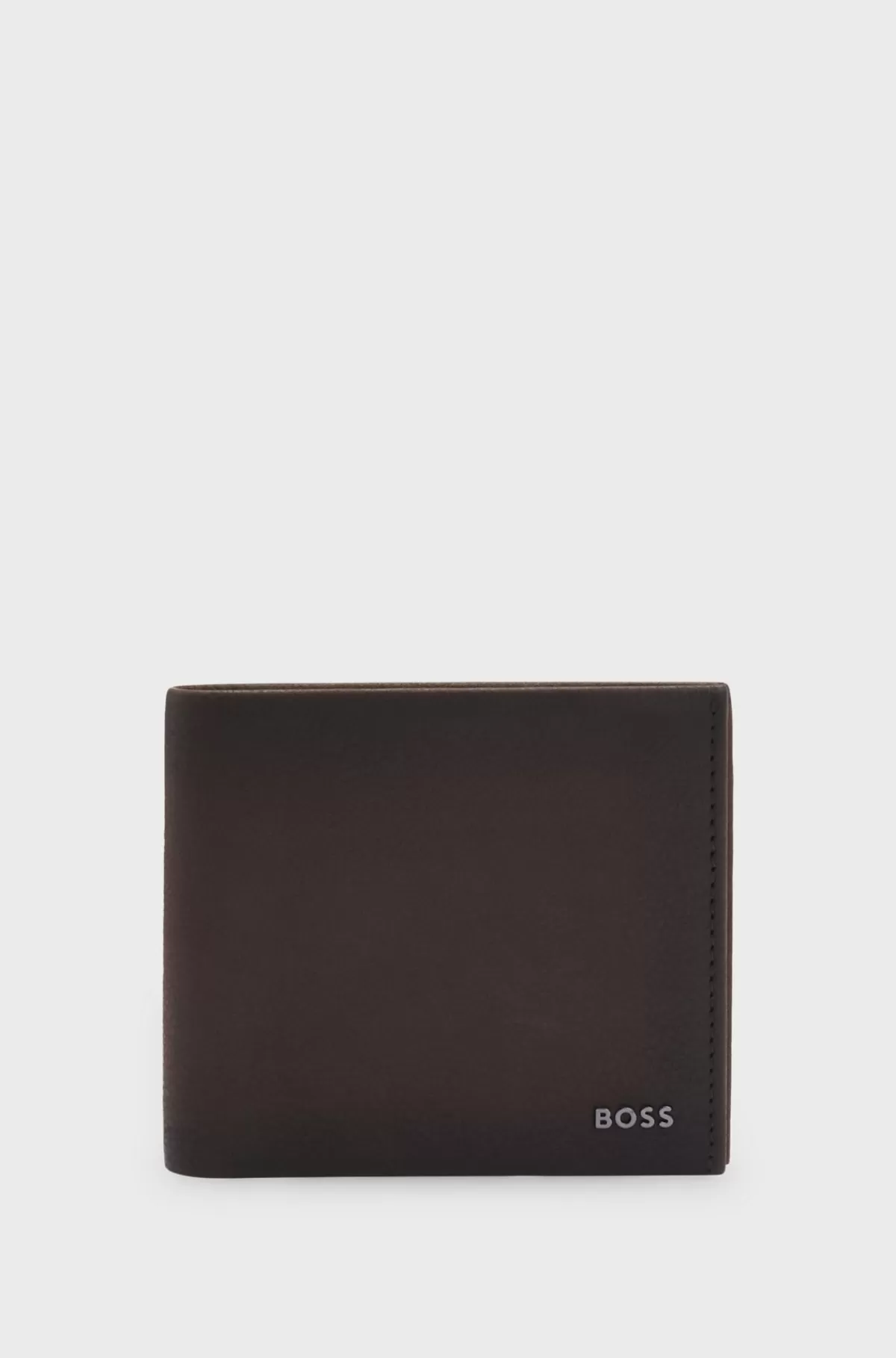 HUGO BOSS Pung I Læder Med Struktur Og Logo I Poleret Gunmetal Mørkebrun Clearance