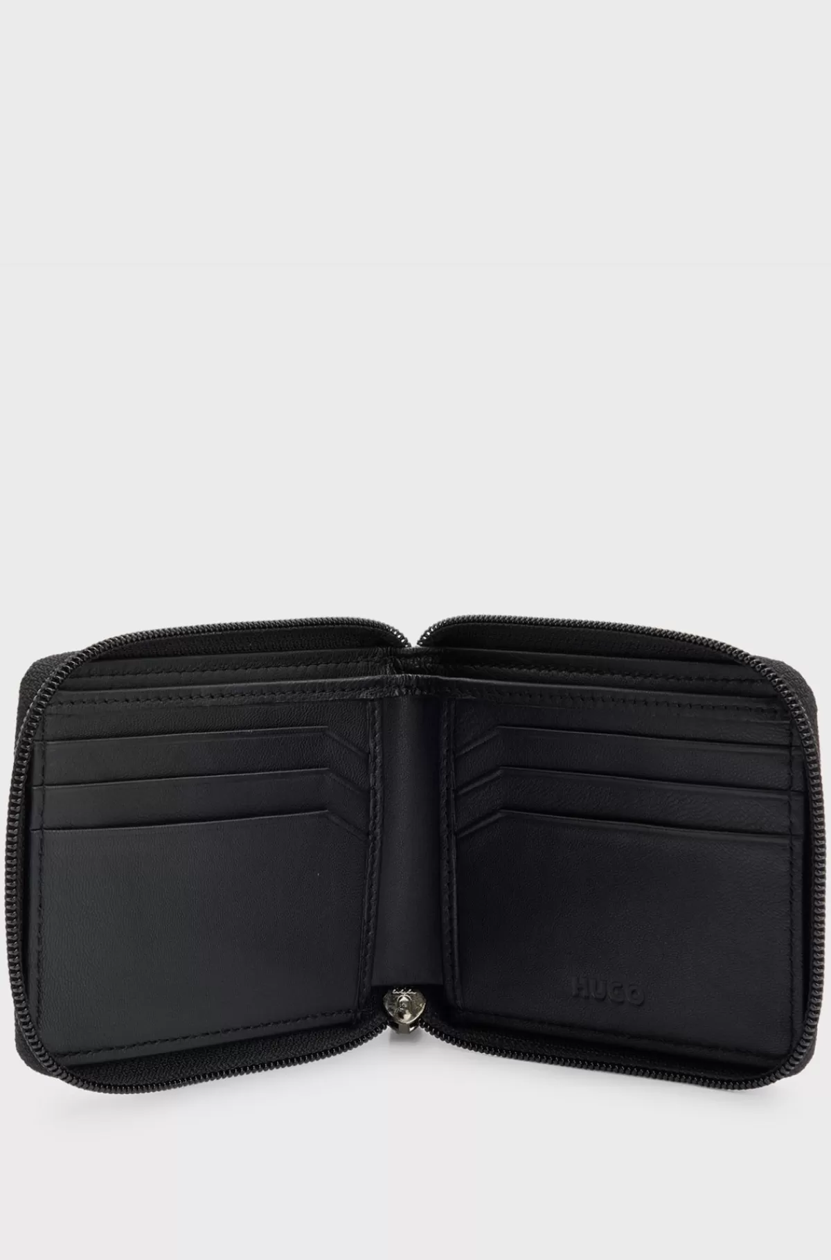 HUGO BOSS Pung I Mat Læder Med Lynlås Hele Vejen Rundt Og Stablet Logo Sort Best