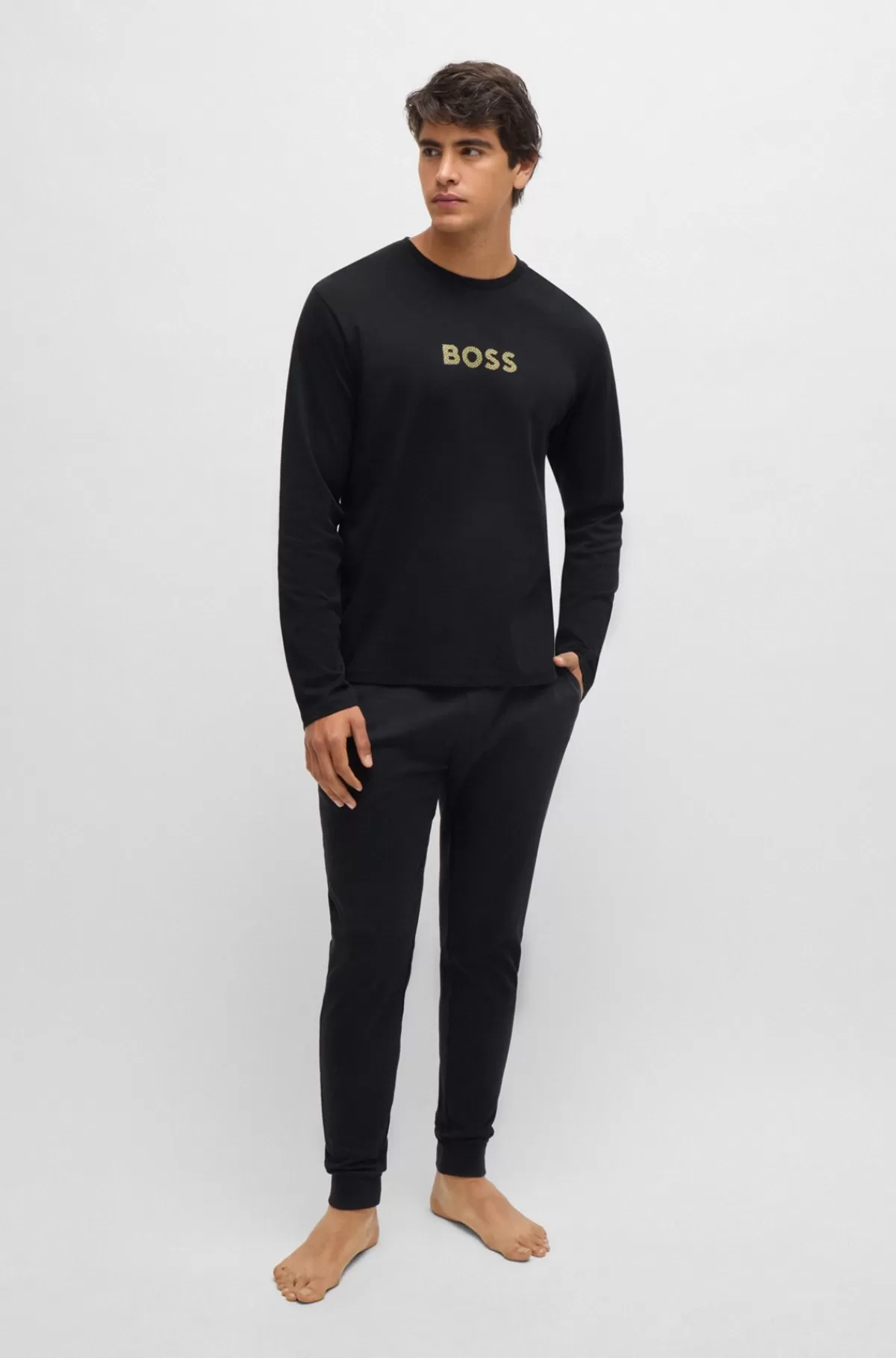 HUGO BOSS Pyjamas I Interlock-bomuld Med Folieprintet Branding Sort Best