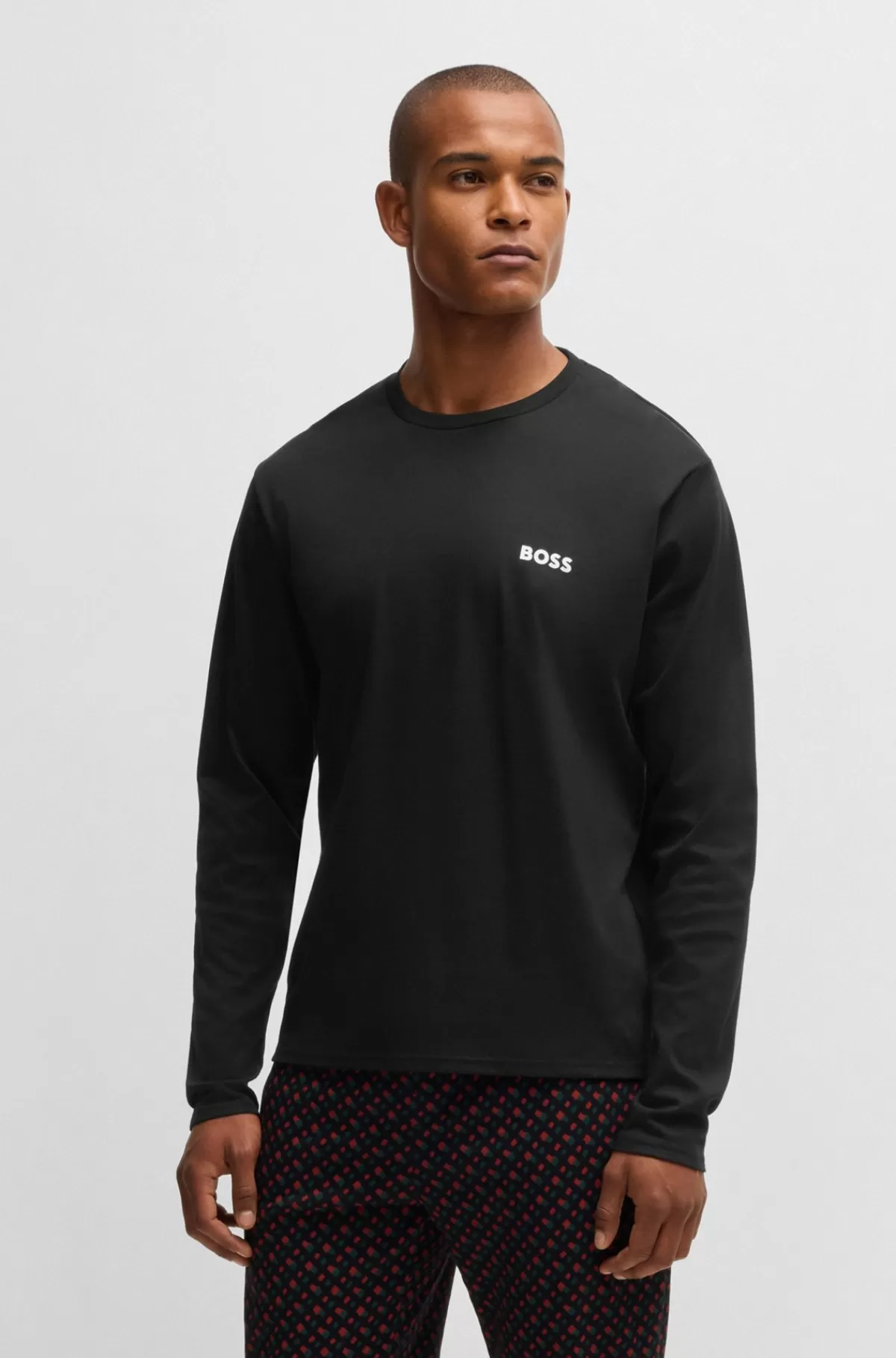 HUGO BOSS Pyjamas I Interlock-bomuld Med Signaturdetaljer Sort Clearance