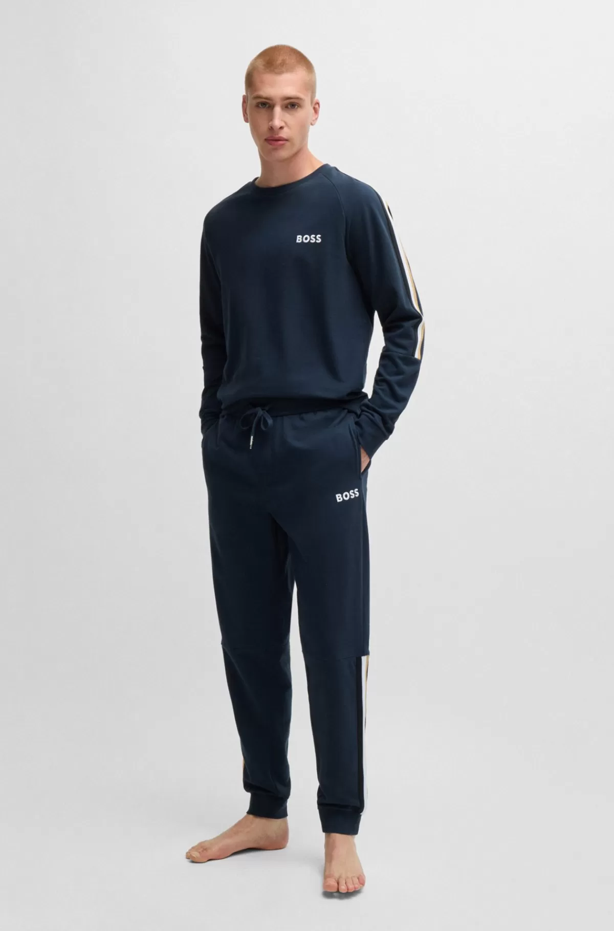 HUGO BOSS Pyjamas I Sweatkvalitet Af Bomuld Med Logo Og Påsyet Bånd Mørkeblå Best Sale