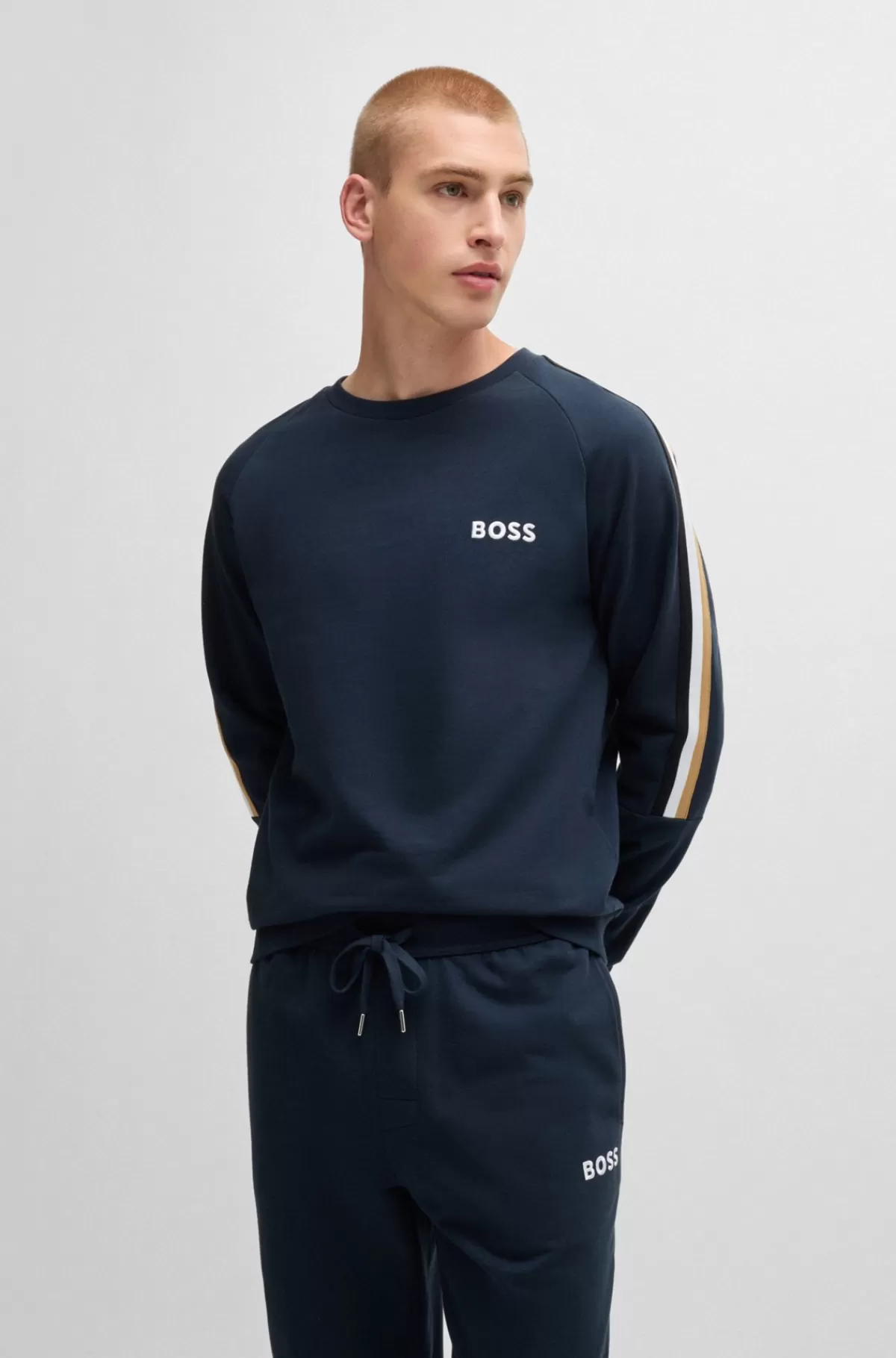 HUGO BOSS Pyjamas I Sweatkvalitet Af Bomuld Med Logo Og Påsyet Bånd Mørkeblå Best Sale
