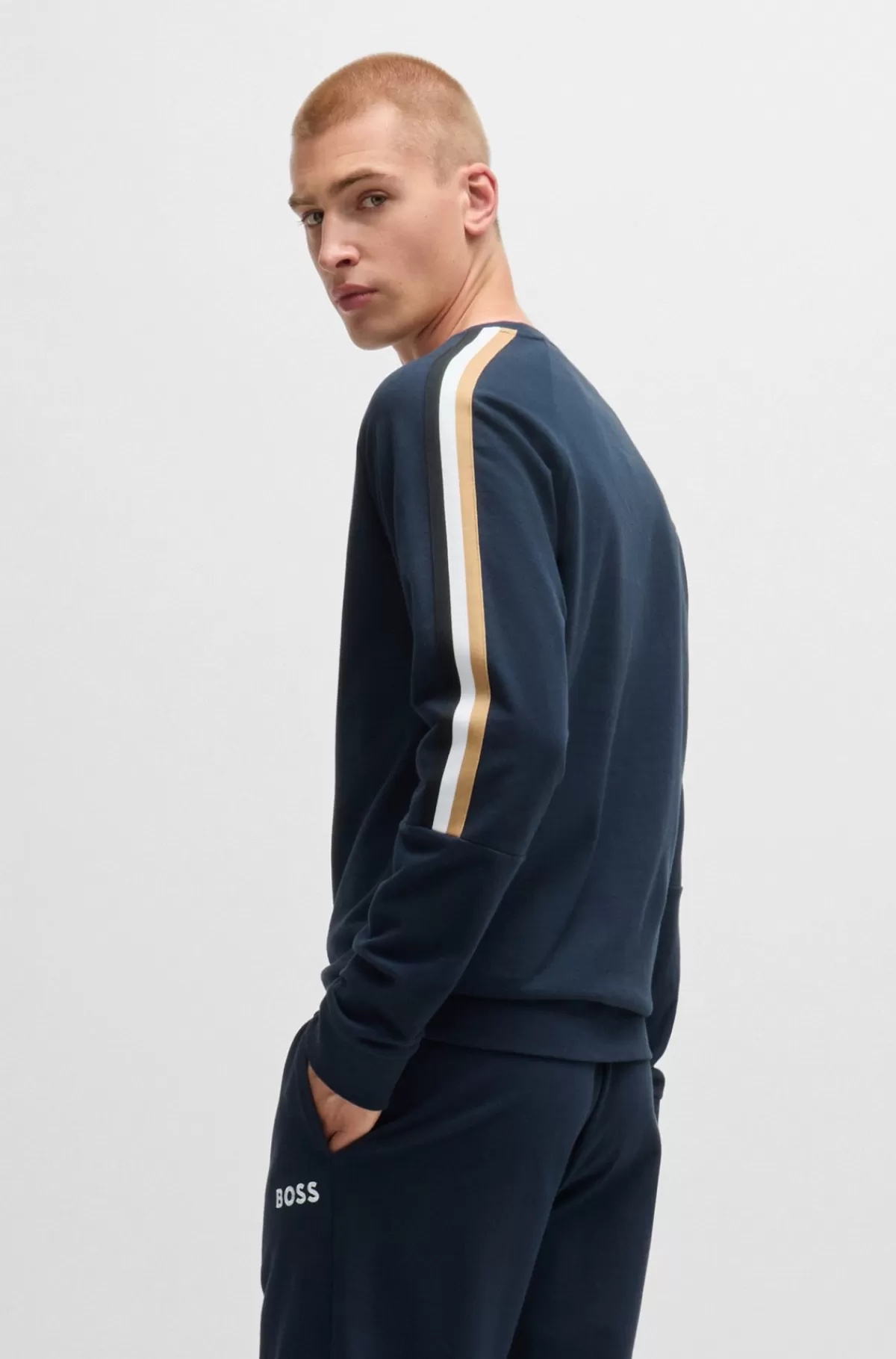 HUGO BOSS Pyjamas I Sweatkvalitet Af Bomuld Med Logo Og Påsyet Bånd Mørkeblå Best Sale