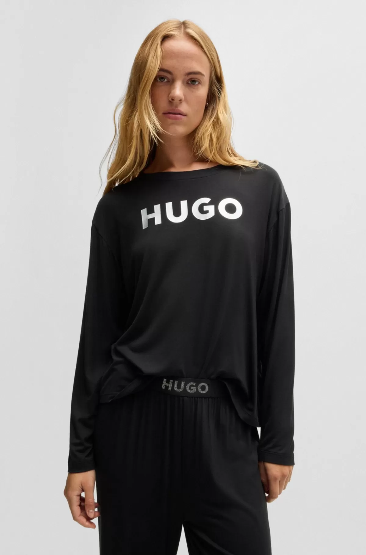 HUGO BOSS Pyjamas Med Relaxed Fit Og Folieprintet Branding Sort Flash Sale