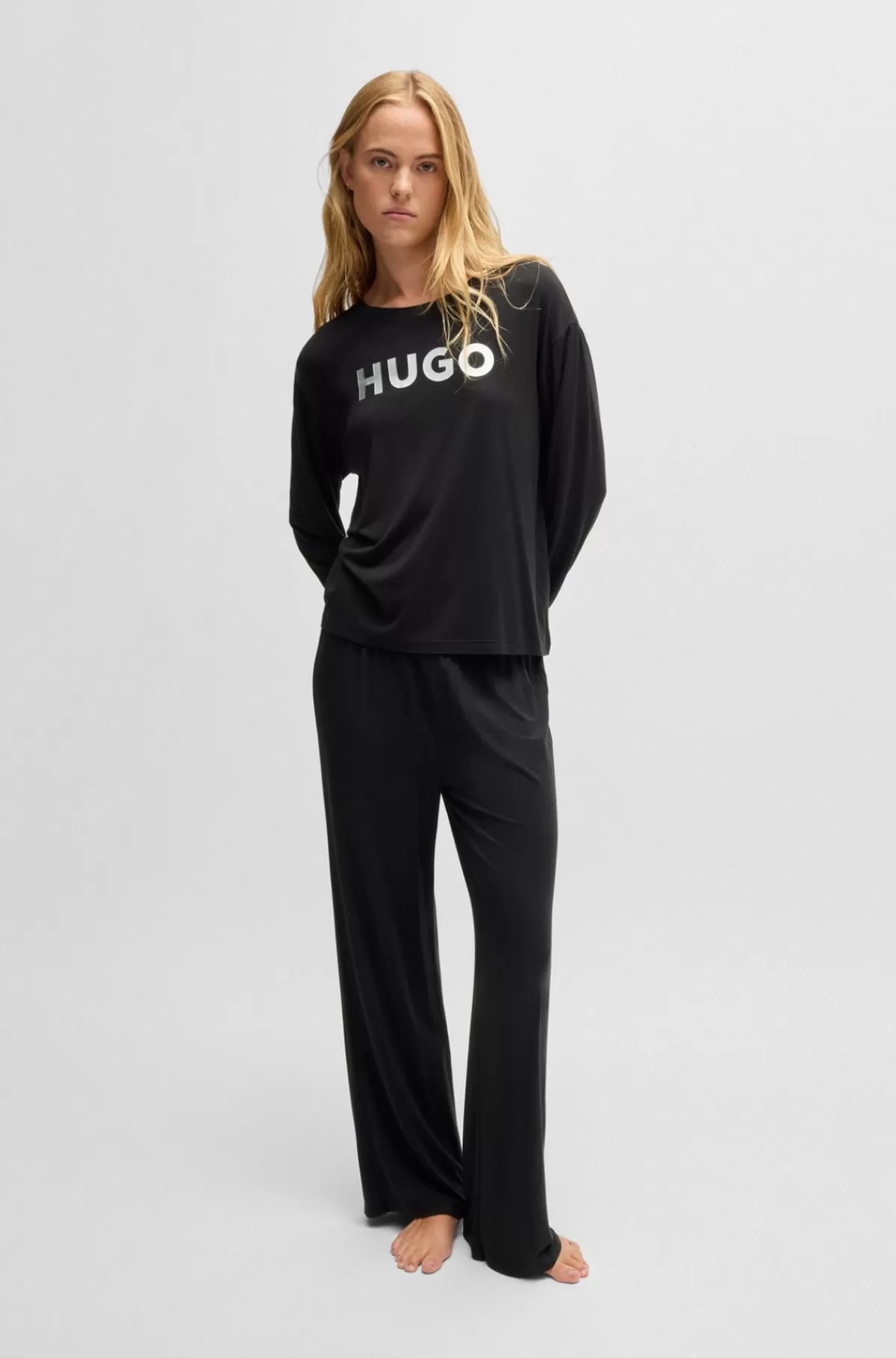 HUGO BOSS Pyjamas Med Relaxed Fit Og Folieprintet Branding Sort Flash Sale