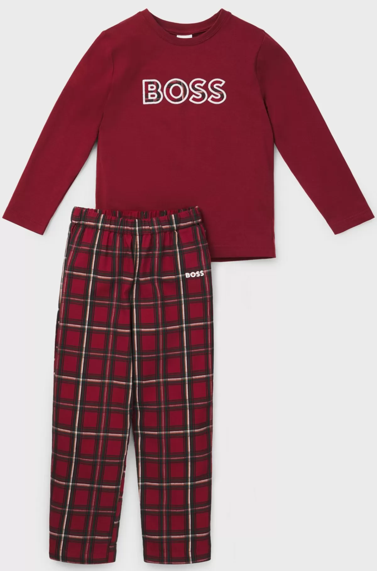 HUGO BOSS Pyjamas Til Børn I Bomuld Med Ternet Mønster Og Logo Mørkerød Cheap