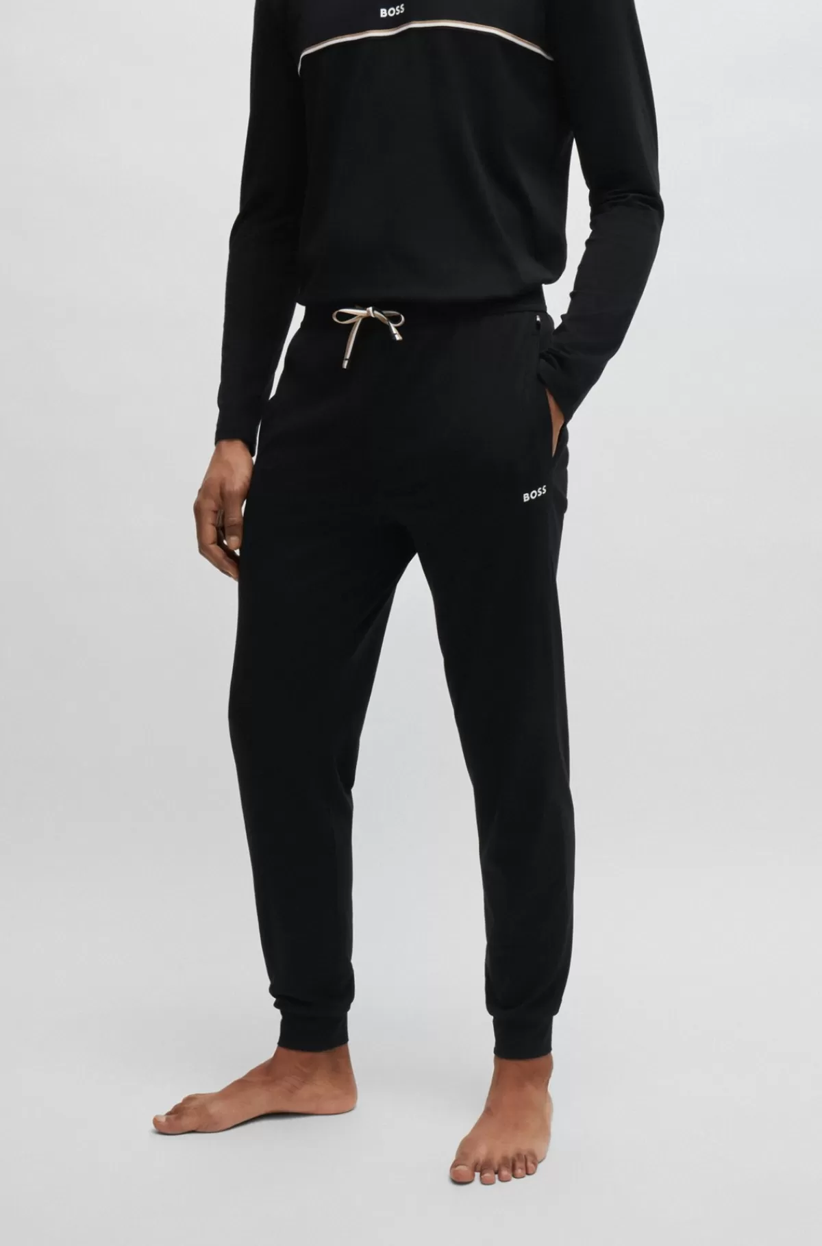 HUGO BOSS Pyjamasbukser I Bomuld Med Stræk Med Logoprint Sort Cheap