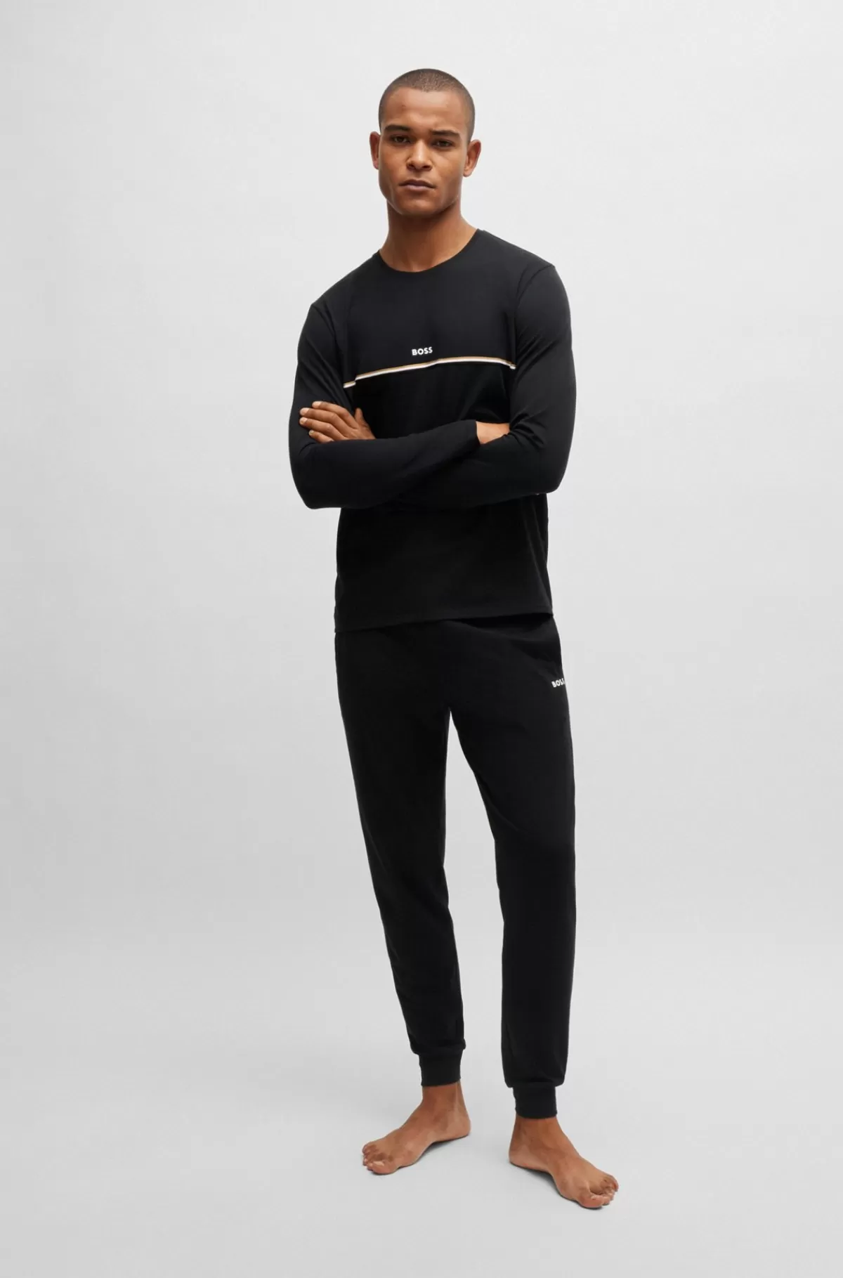 HUGO BOSS Pyjamasbukser I Bomuld Med Stræk Med Logoprint Sort Cheap