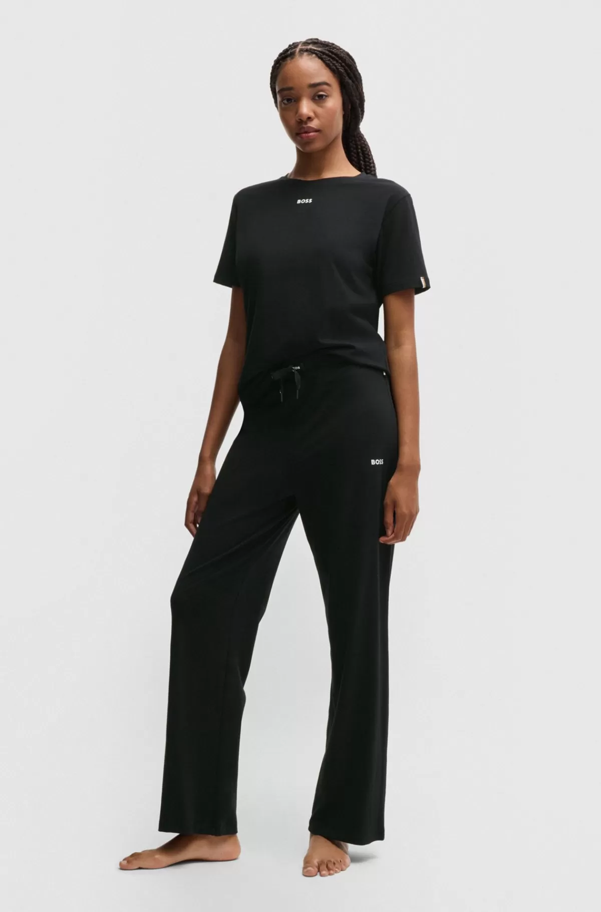 HUGO BOSS Pyjamasbukser I Bomuld Med Stræk Og Brandede Løbesnore Sort Flash Sale