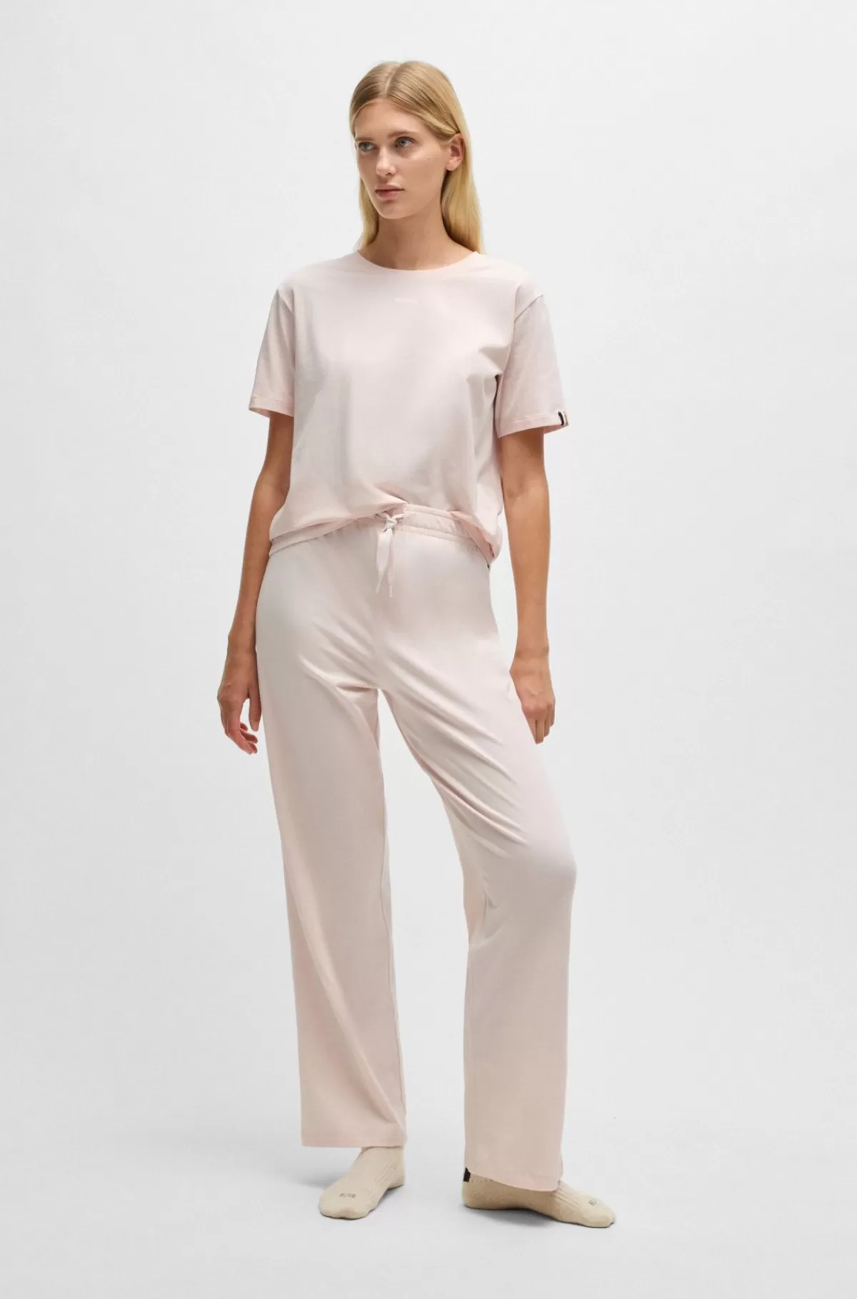 HUGO BOSS Pyjamasbukser I Bomuld Med Stræk Og Brandede Løbesnore Lys pink Outlet