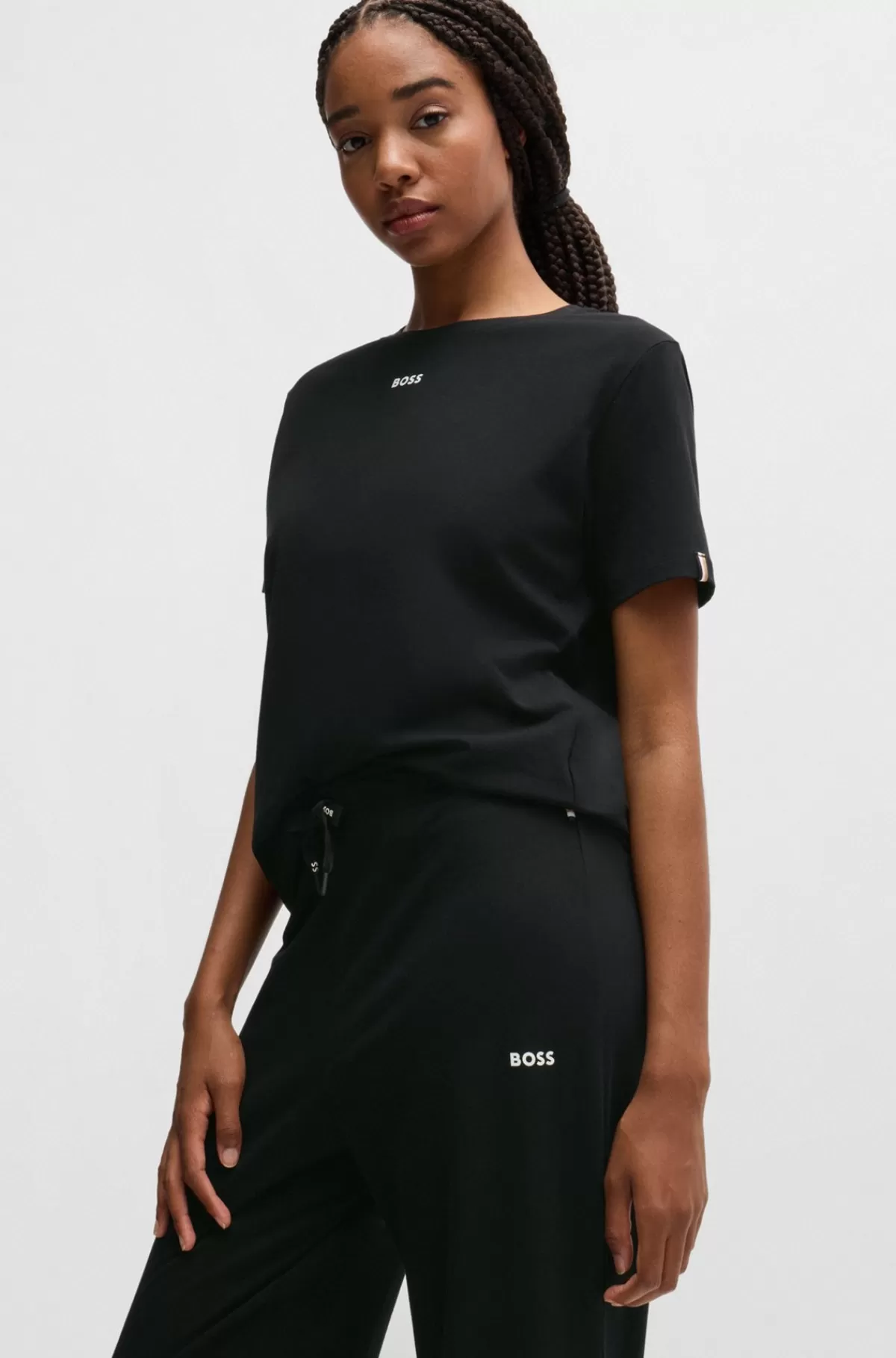 HUGO BOSS Pyjamasbukser I Bomuld Med Stræk Og Brandede Løbesnore Sort Flash Sale