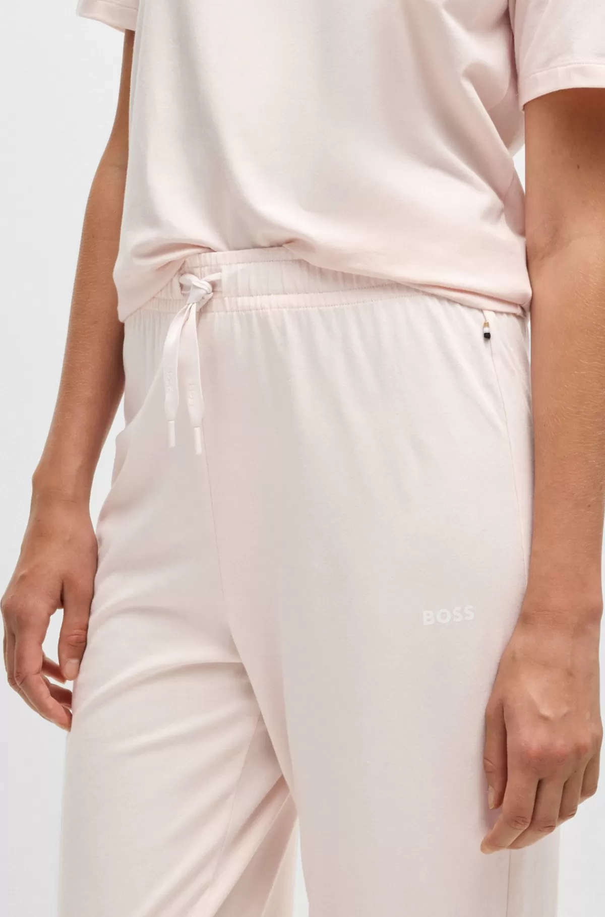 HUGO BOSS Pyjamasbukser I Bomuld Med Stræk Og Brandede Løbesnore Lys pink Outlet
