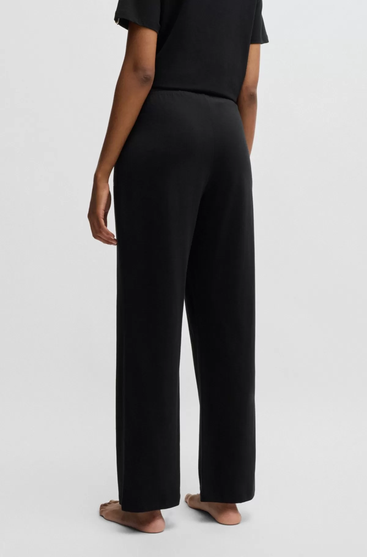 HUGO BOSS Pyjamasbukser I Bomuld Med Stræk Og Brandede Løbesnore Sort Flash Sale