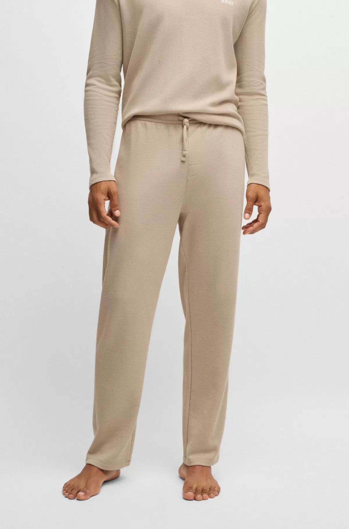 HUGO BOSS Pyjamasbukser I Bomuldsblanding Med Broderet Logo Lys beige Flash Sale
