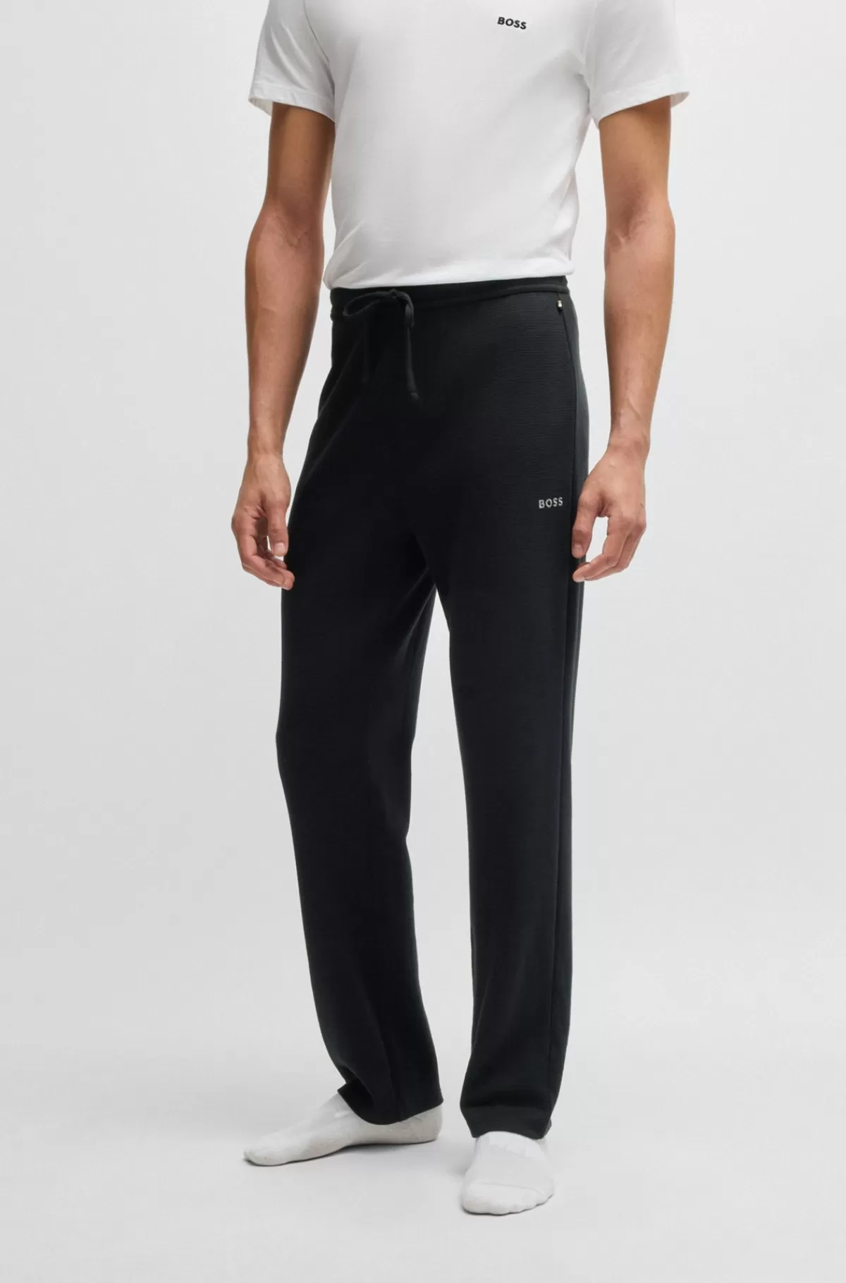 HUGO BOSS Pyjamasbukser I Bomuldsblanding Med Broderet Logo Sort Cheap