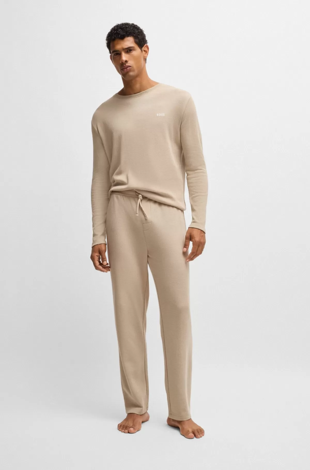 HUGO BOSS Pyjamasbukser I Bomuldsblanding Med Broderet Logo Lys beige Flash Sale