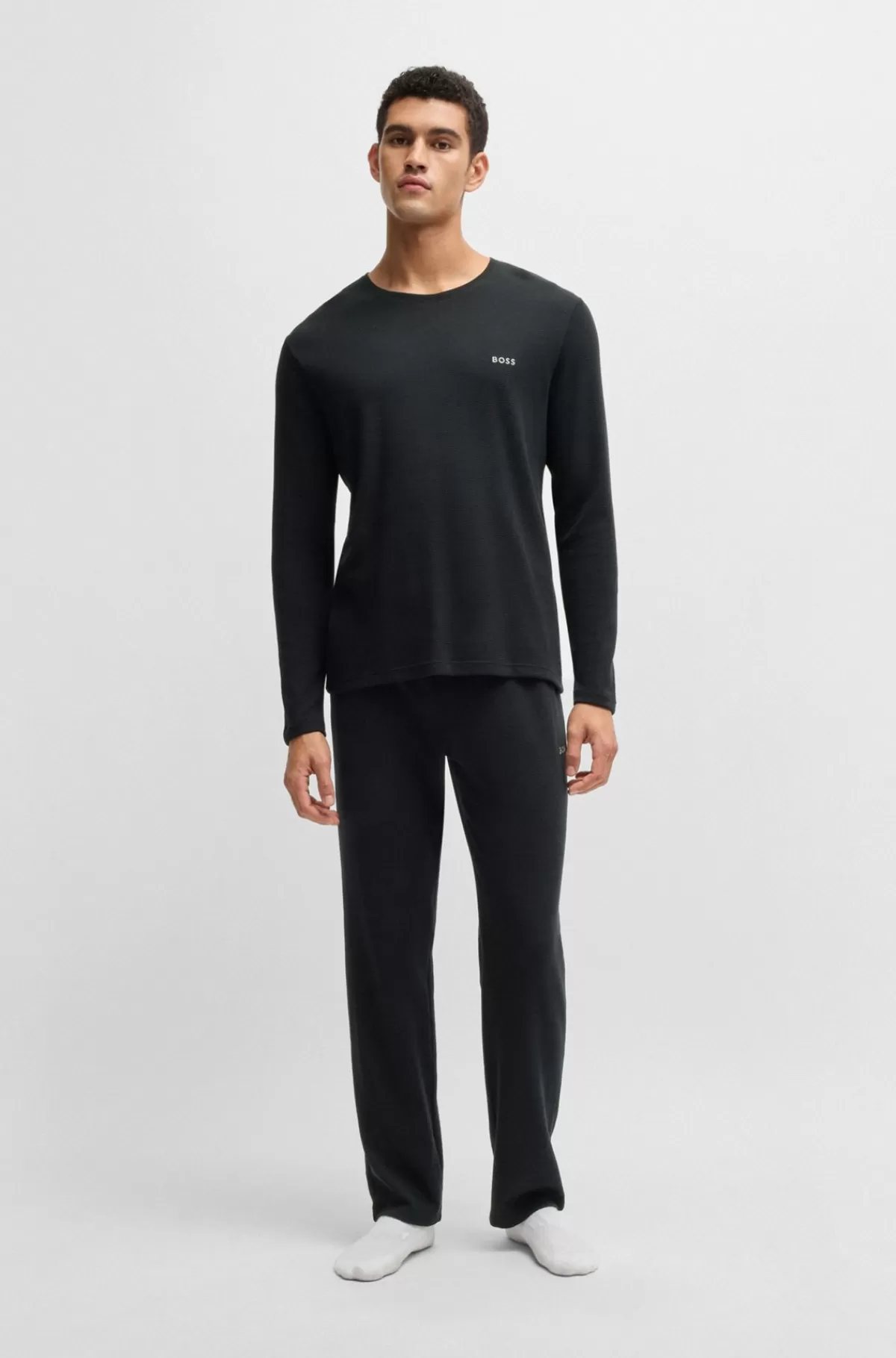 HUGO BOSS Pyjamasbukser I Bomuldsblanding Med Broderet Logo Sort Cheap