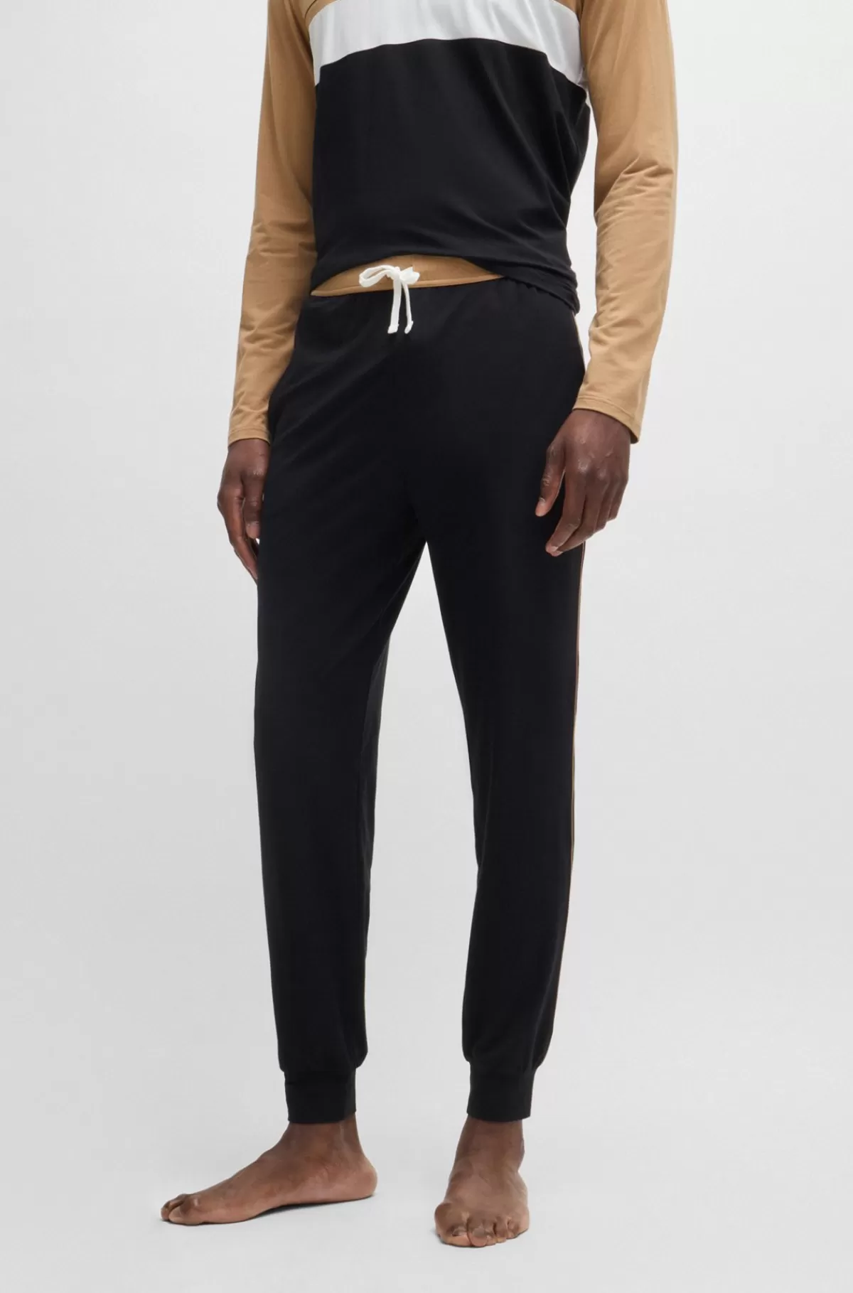 HUGO BOSS Pyjamasbukser I Bomuldsblanding Med Logoprint Sort Best