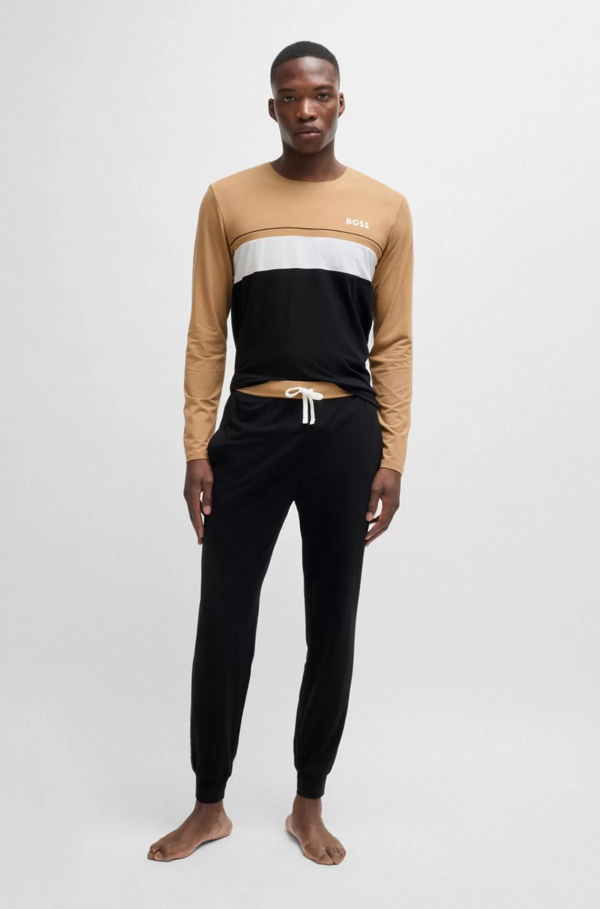 HUGO BOSS Pyjamasbukser I Bomuldsblanding Med Logoprint Sort Best