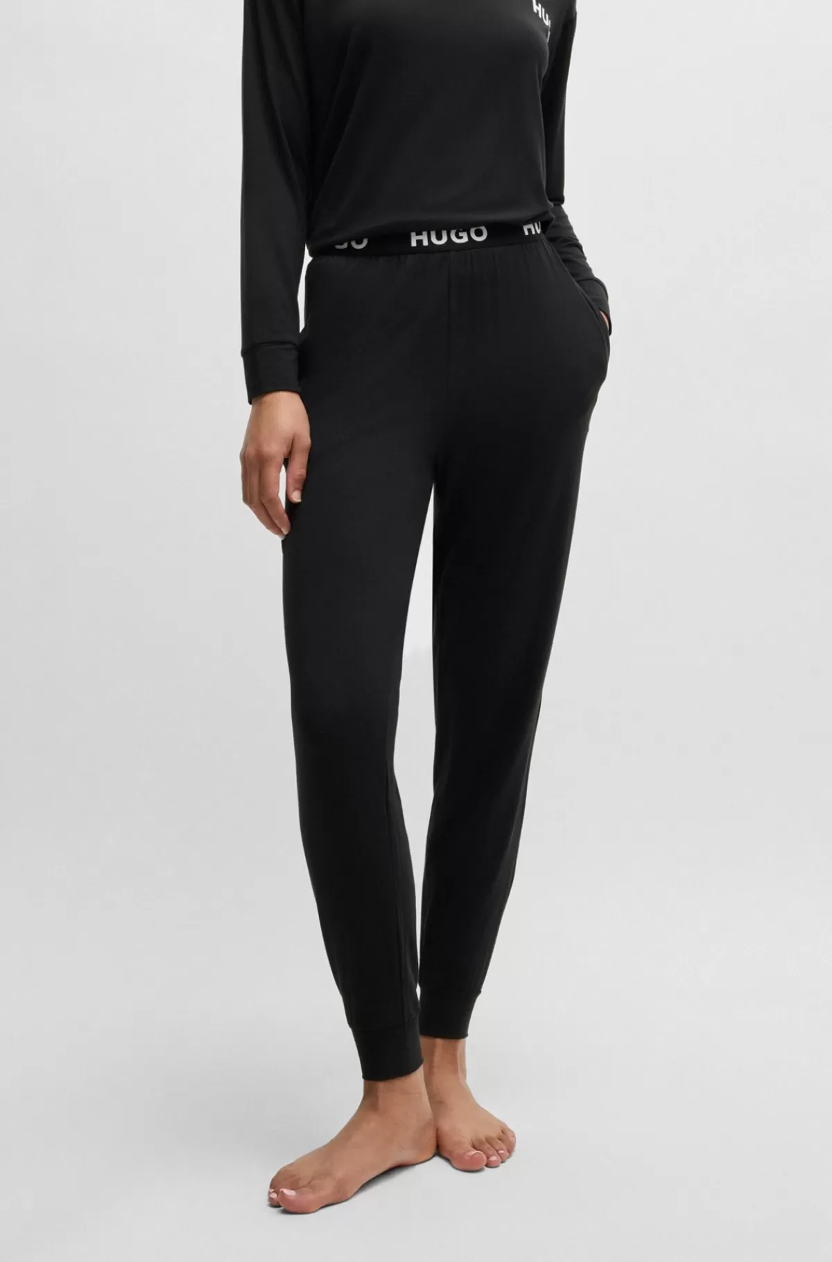 HUGO BOSS Pyjamasbukser I Jersey Med Stræk Og Linning Med Logo Sort Flash Sale