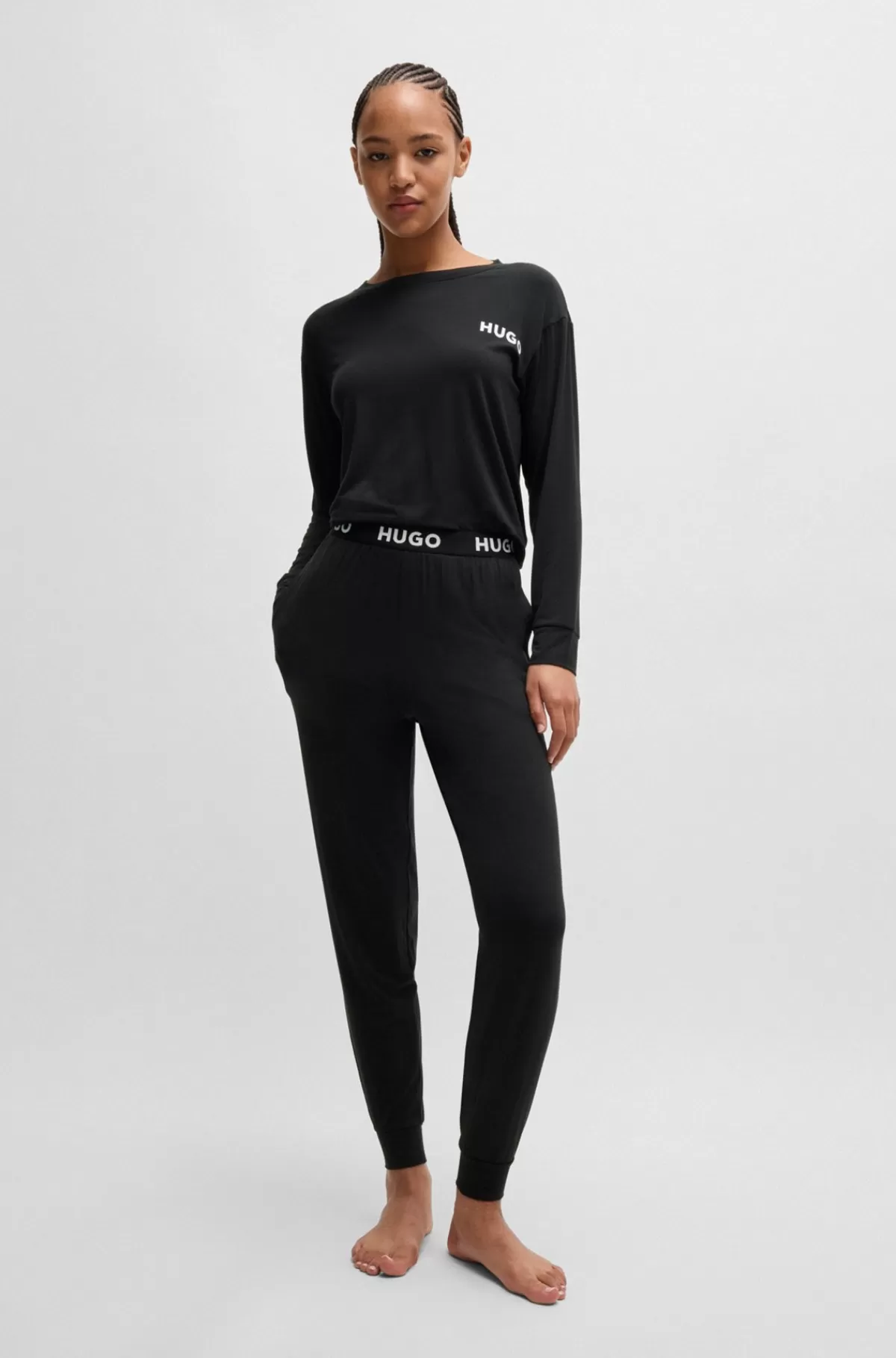 HUGO BOSS Pyjamasbukser I Jersey Med Stræk Og Linning Med Logo Sort Flash Sale