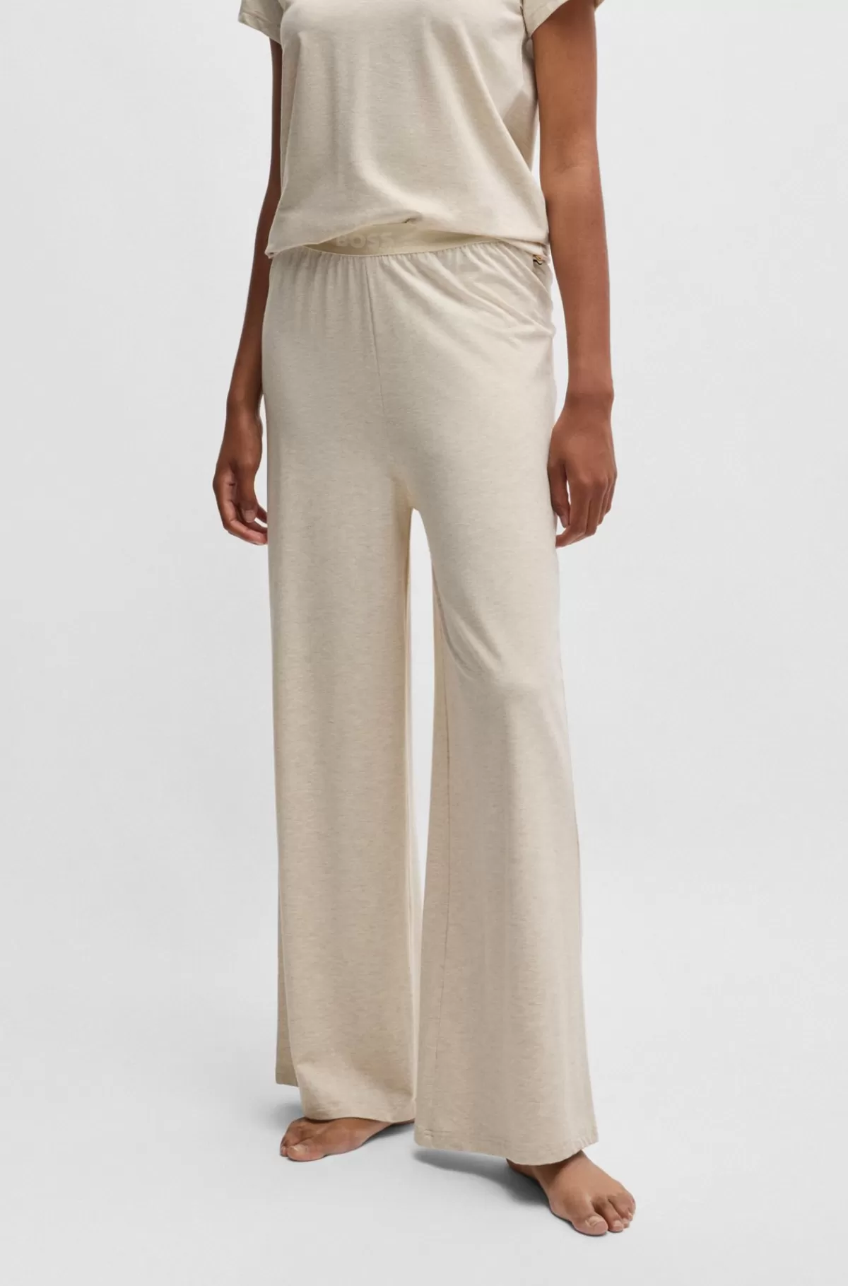 HUGO BOSS Pyjamasbukser I Modal Med Stræk Og Logolinning Lys beige Best